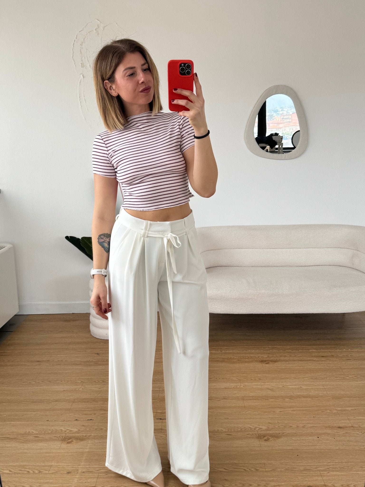 Crop top a righe mezze maniche - G.Glamour