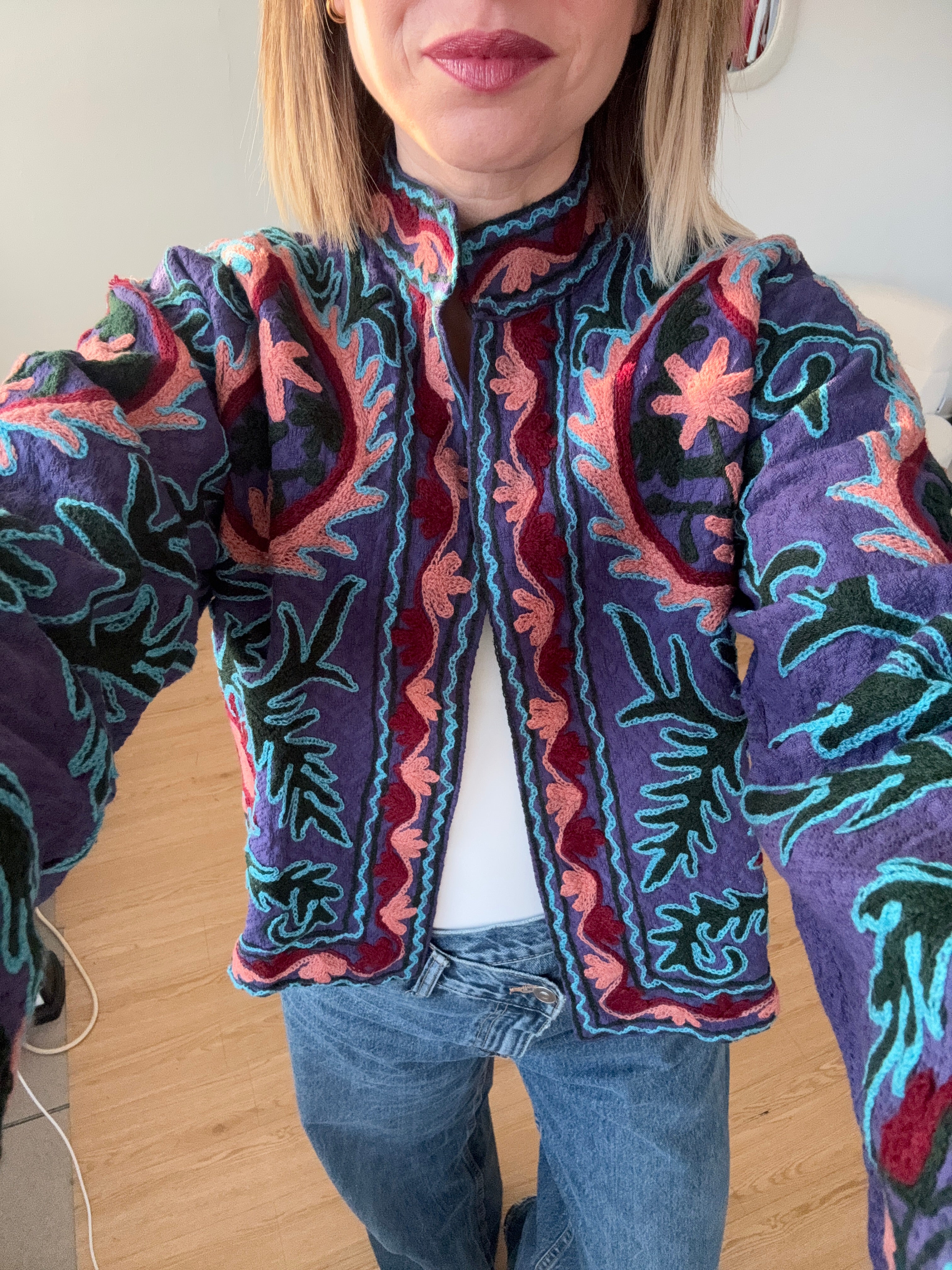 Giacca ricamata 100% cotone viola