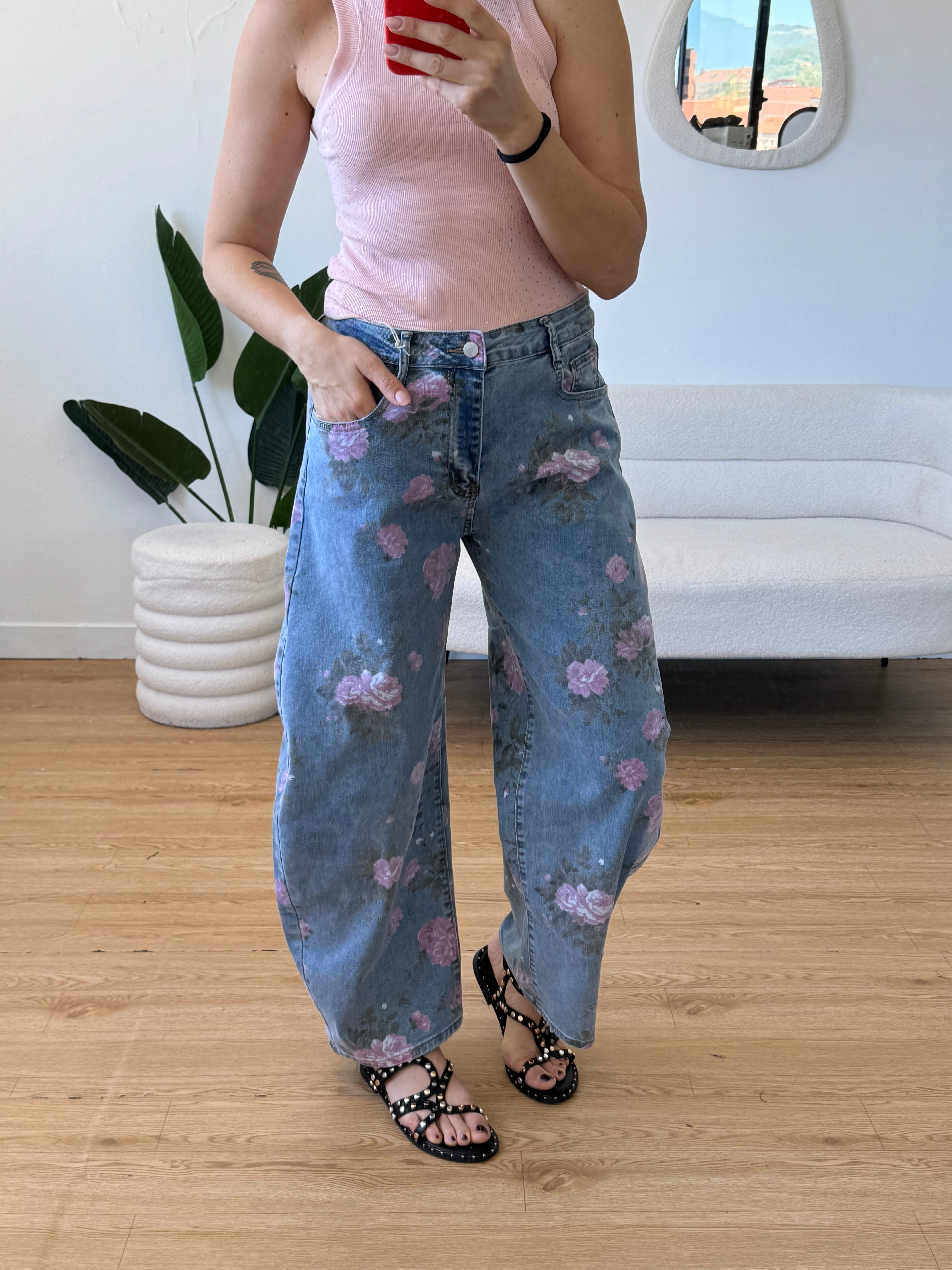 Jeans ballon con rose