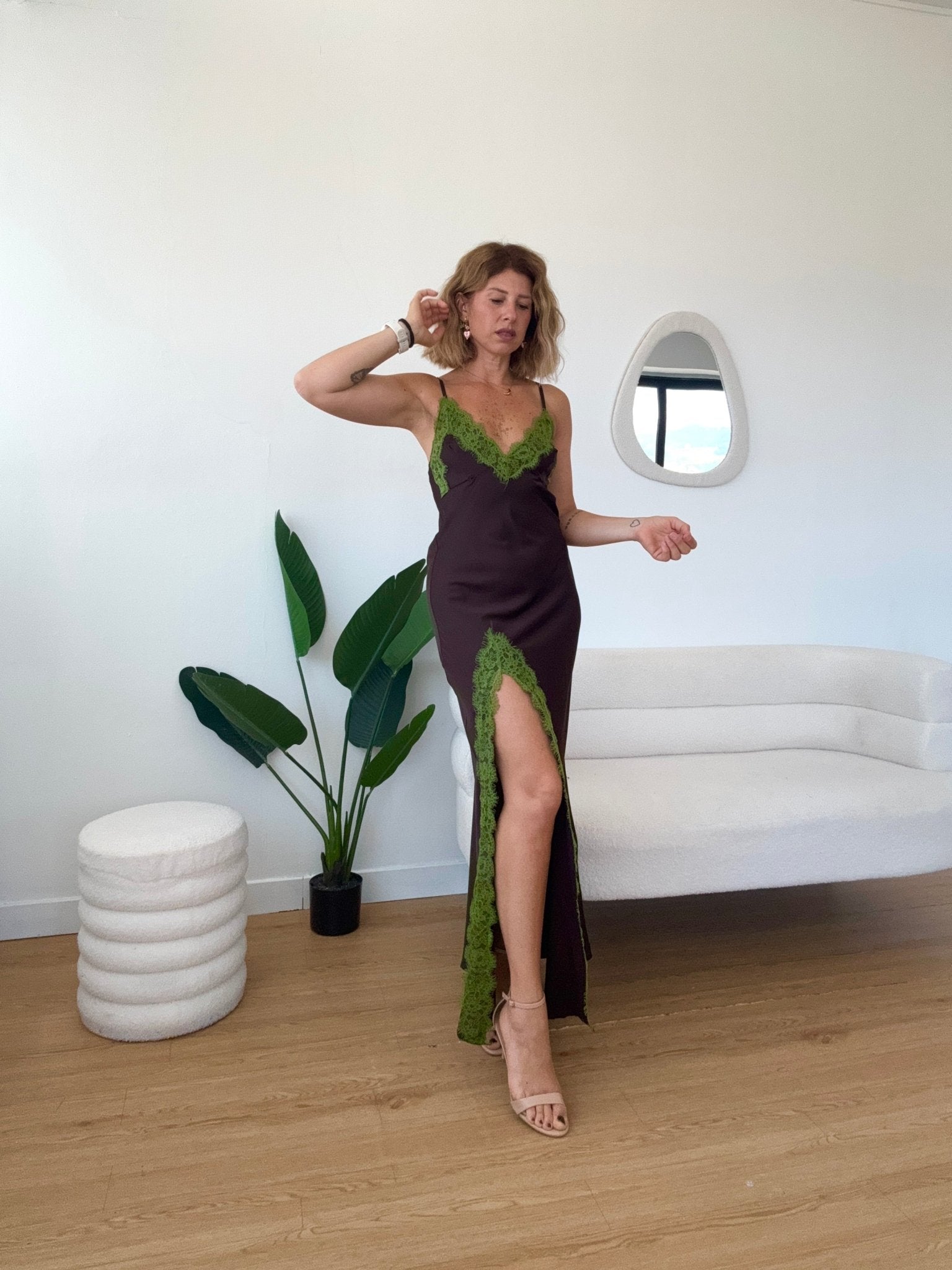 Abito lungo effetto seta con pizzo e spalline Eden - G.Glamour
