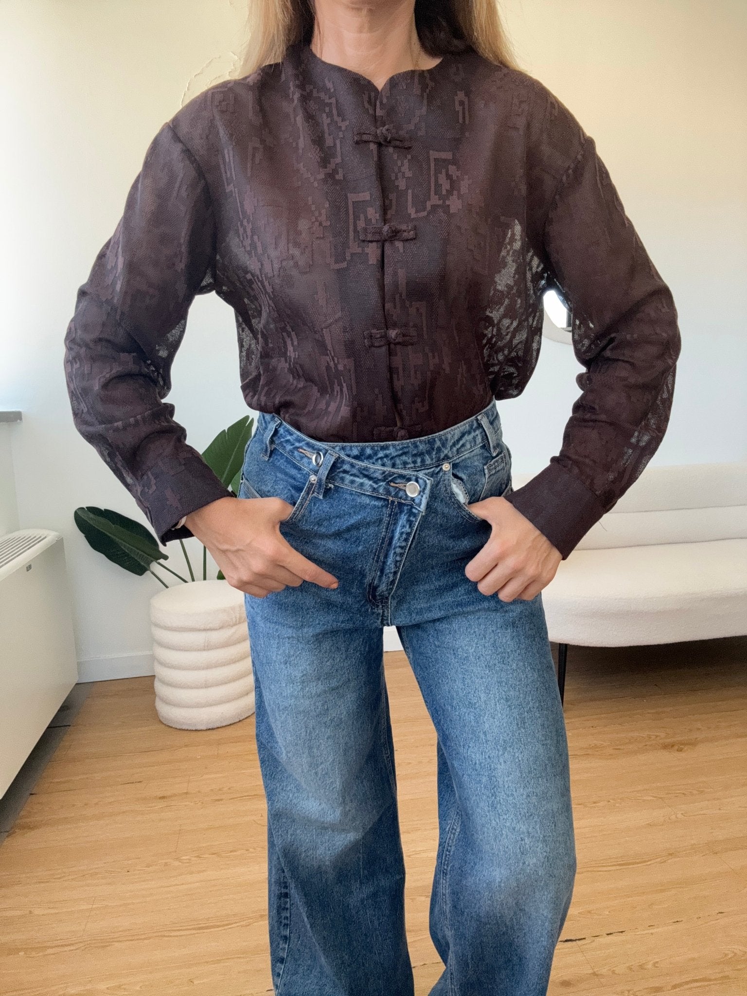 Camicia ricamata chiusura bottoni asiatica - GGlam