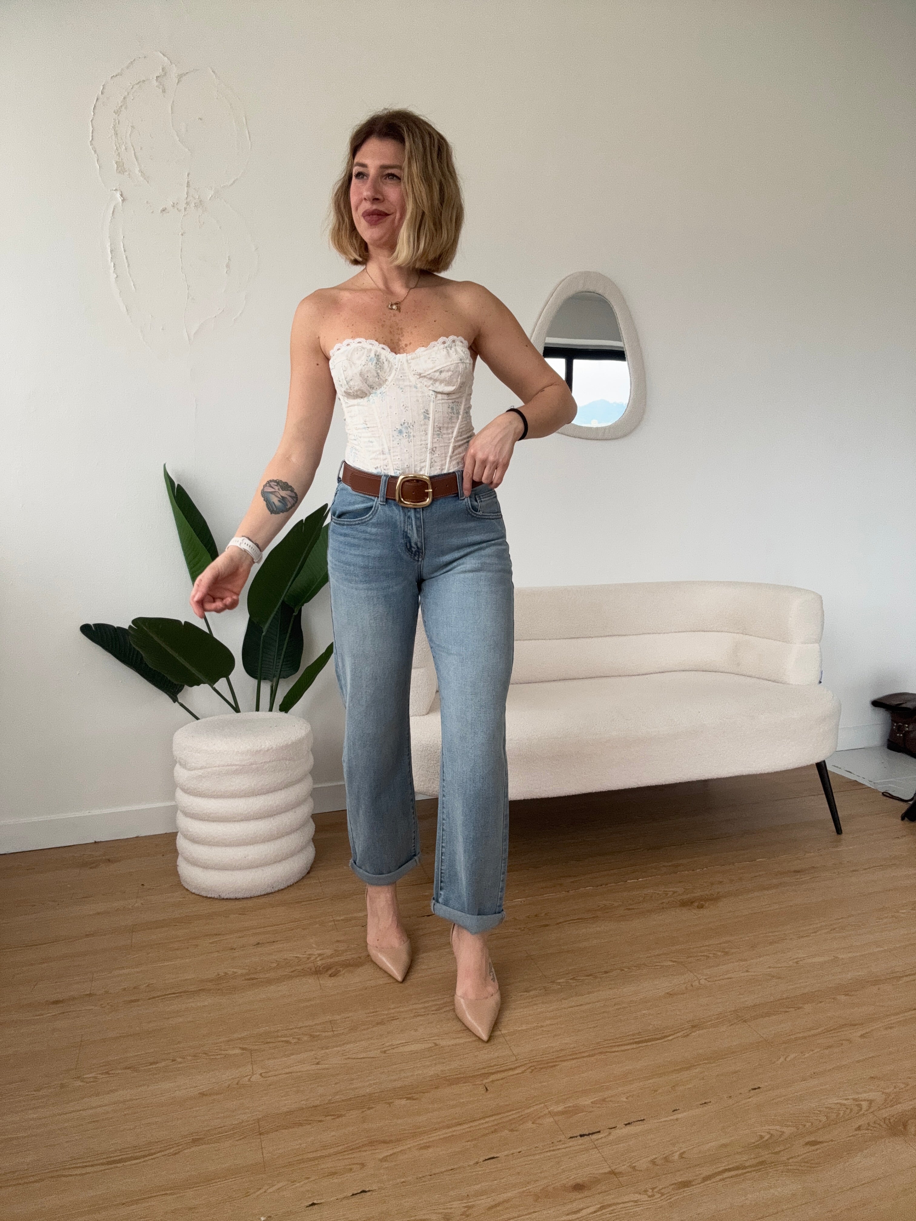 Jeans balloon con cintura marrone