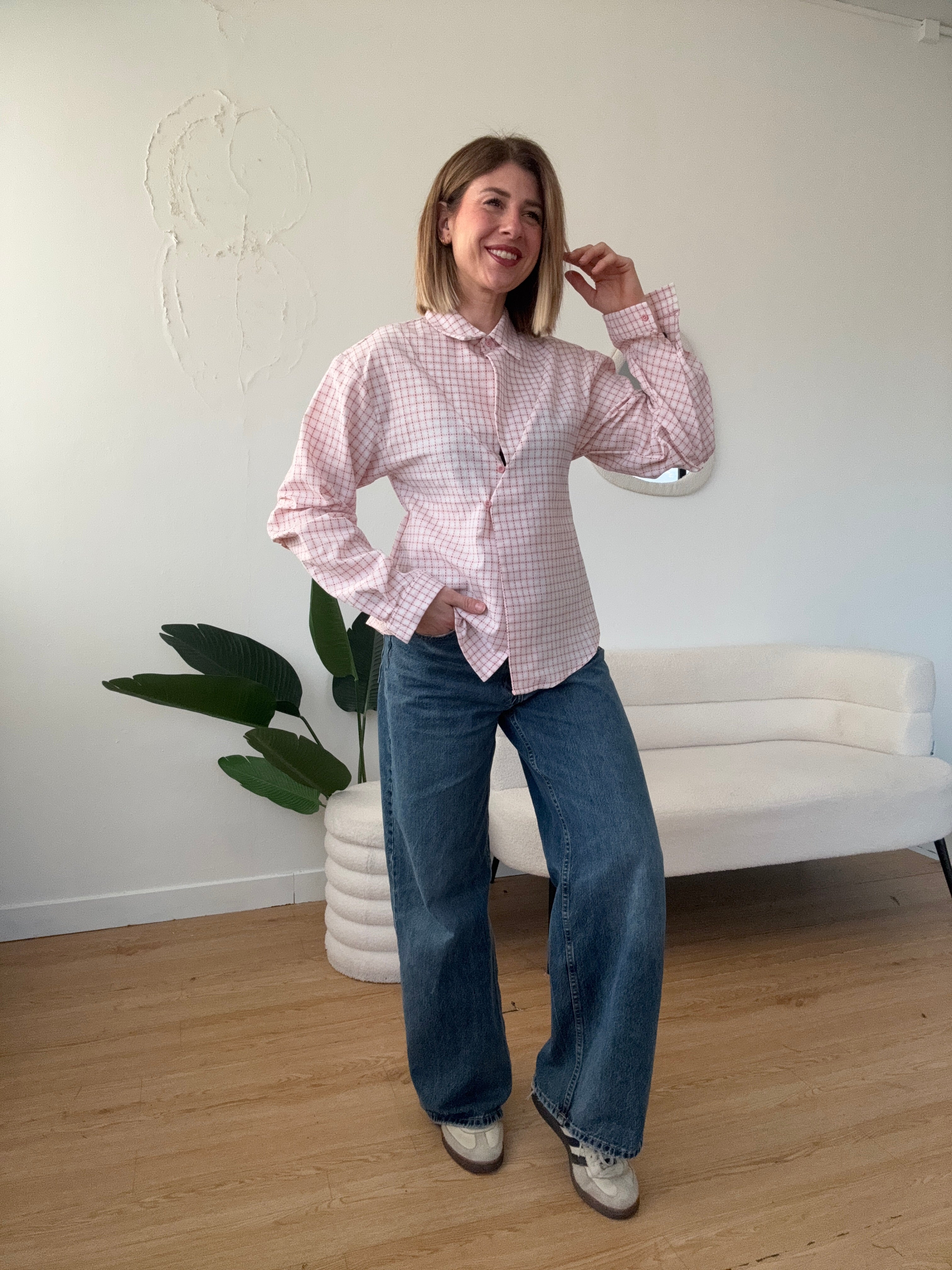 Camicia a quadretti bottoni asimmetrici