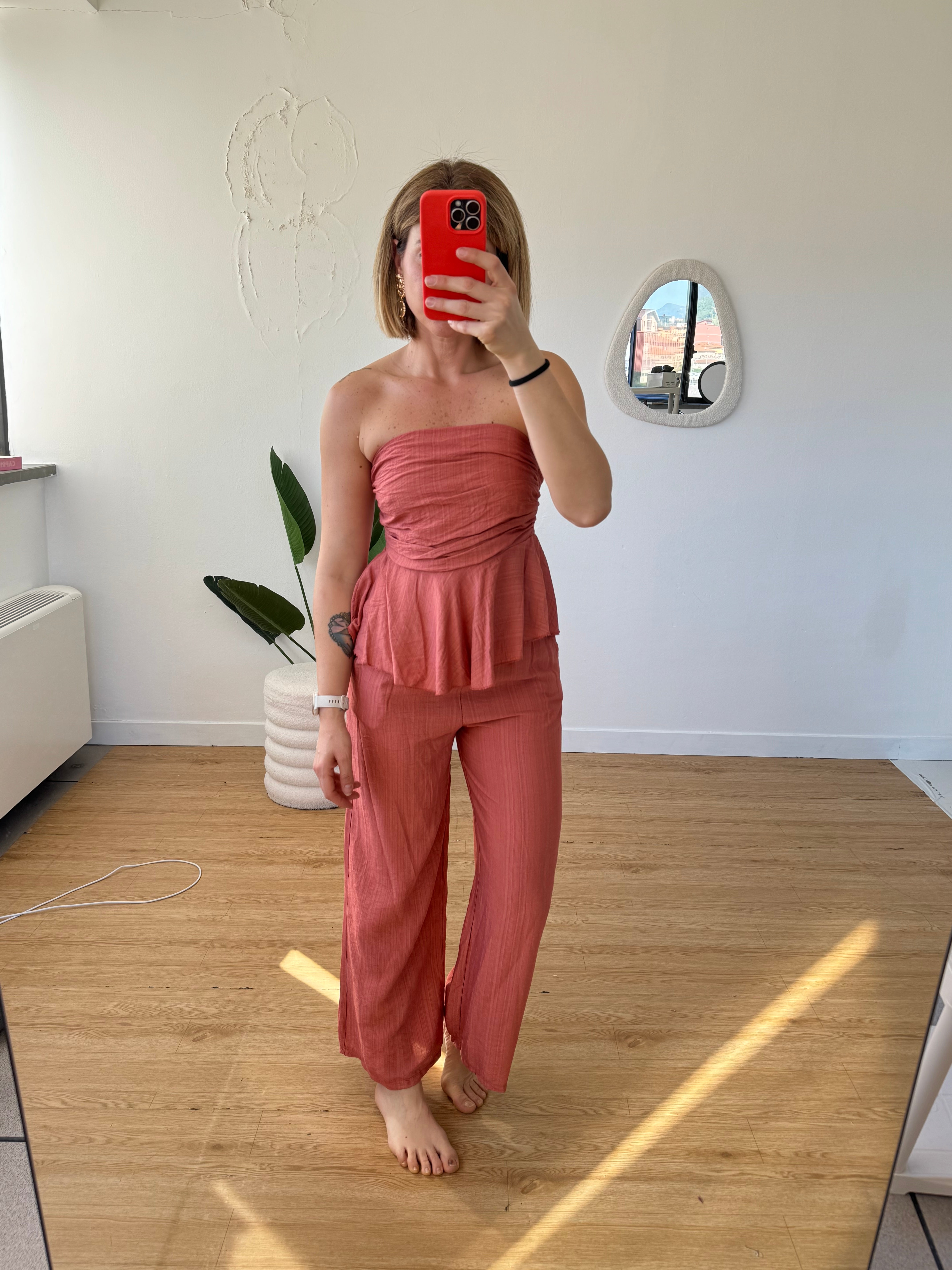 Completo cotone con top con balza