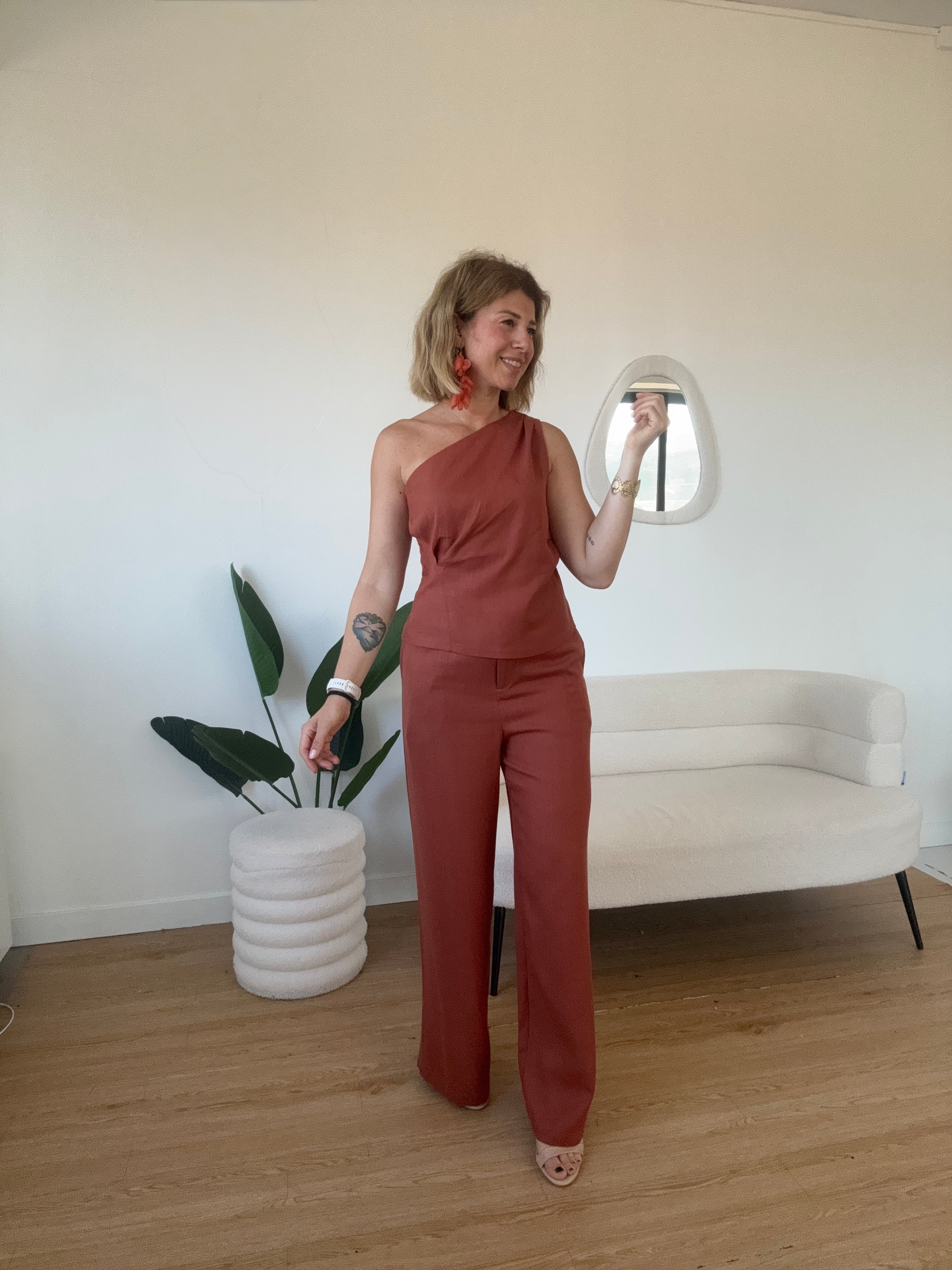 Top lino monospalla completo Denise by Lumina