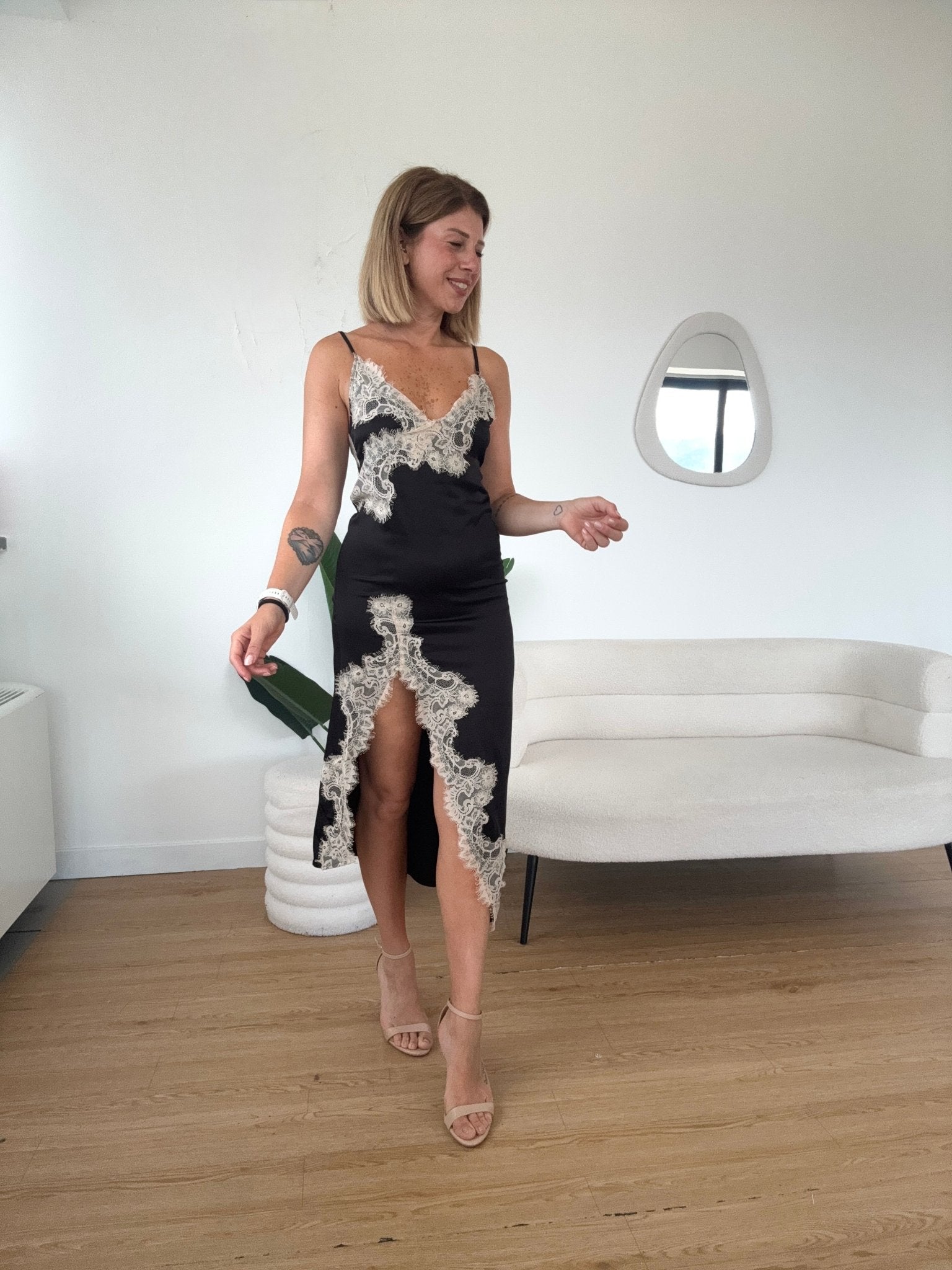 Abito effetto seta midi con pizzo by Lumina - G.Glamour