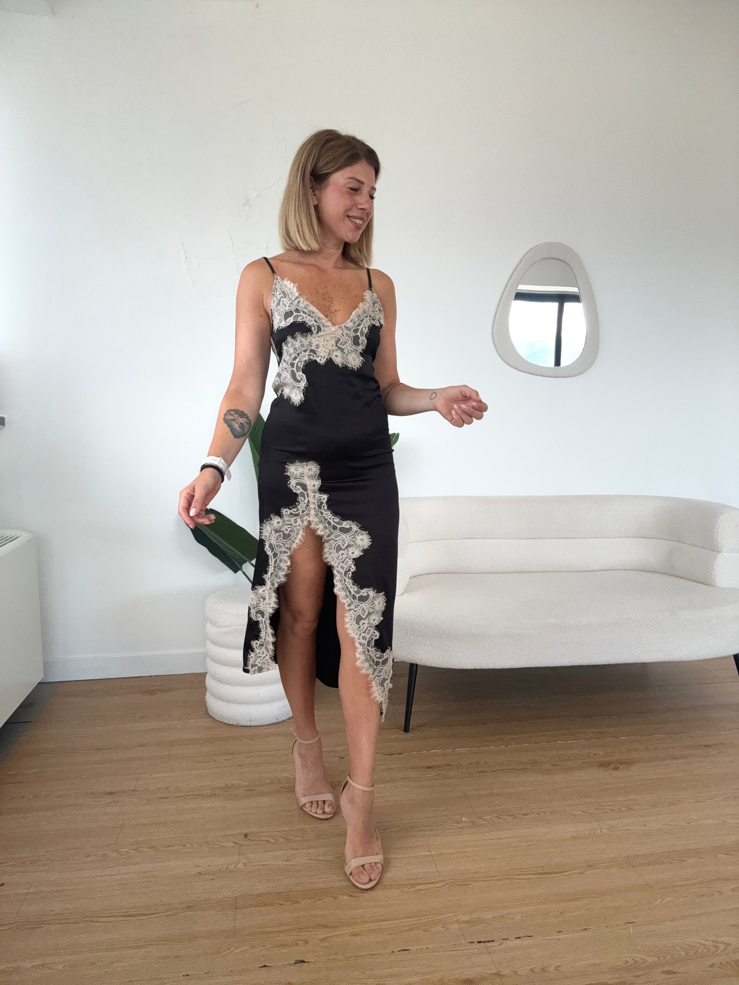 Abito effetto seta midi con pizzo by Lumina