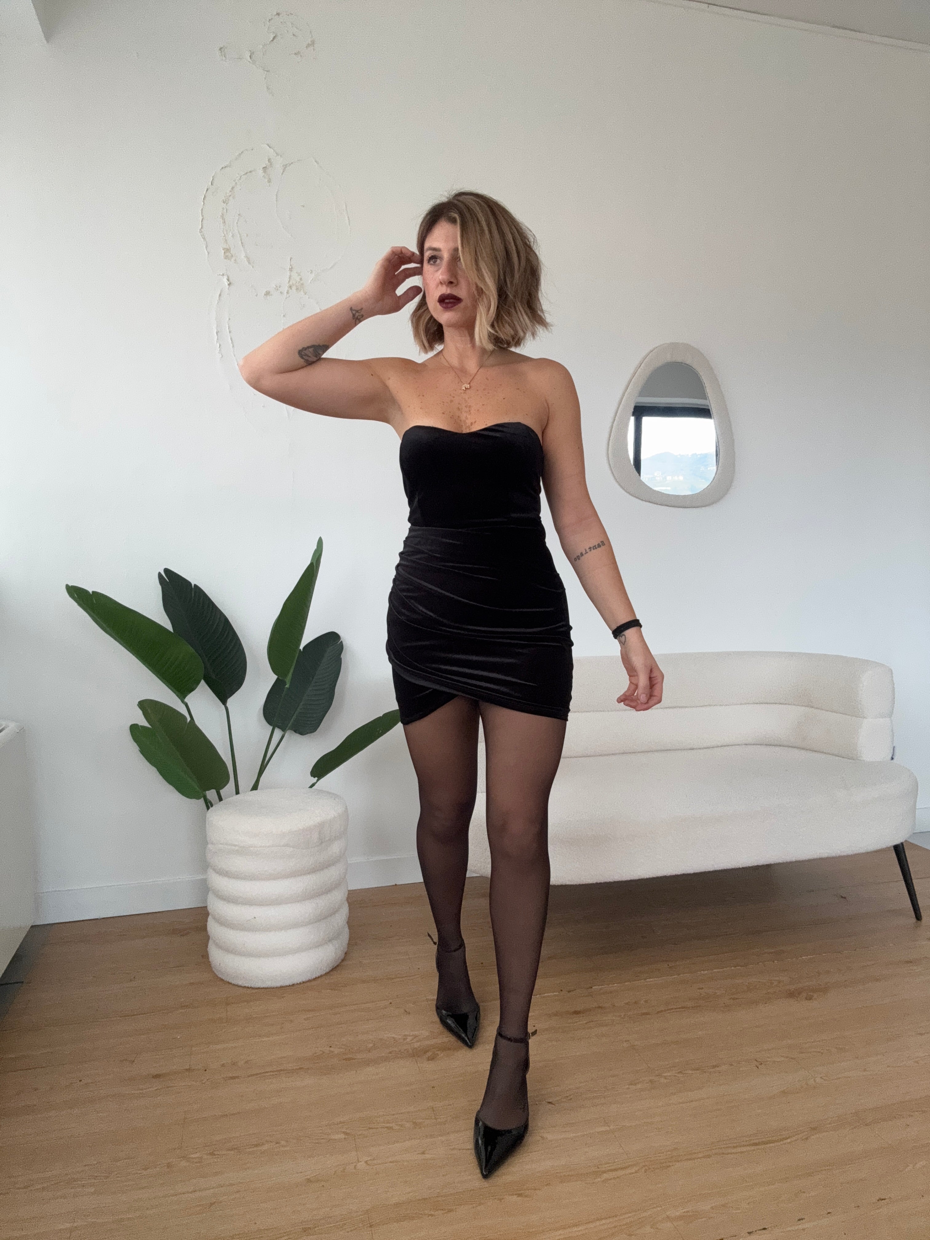 Abito velluto senza spalline