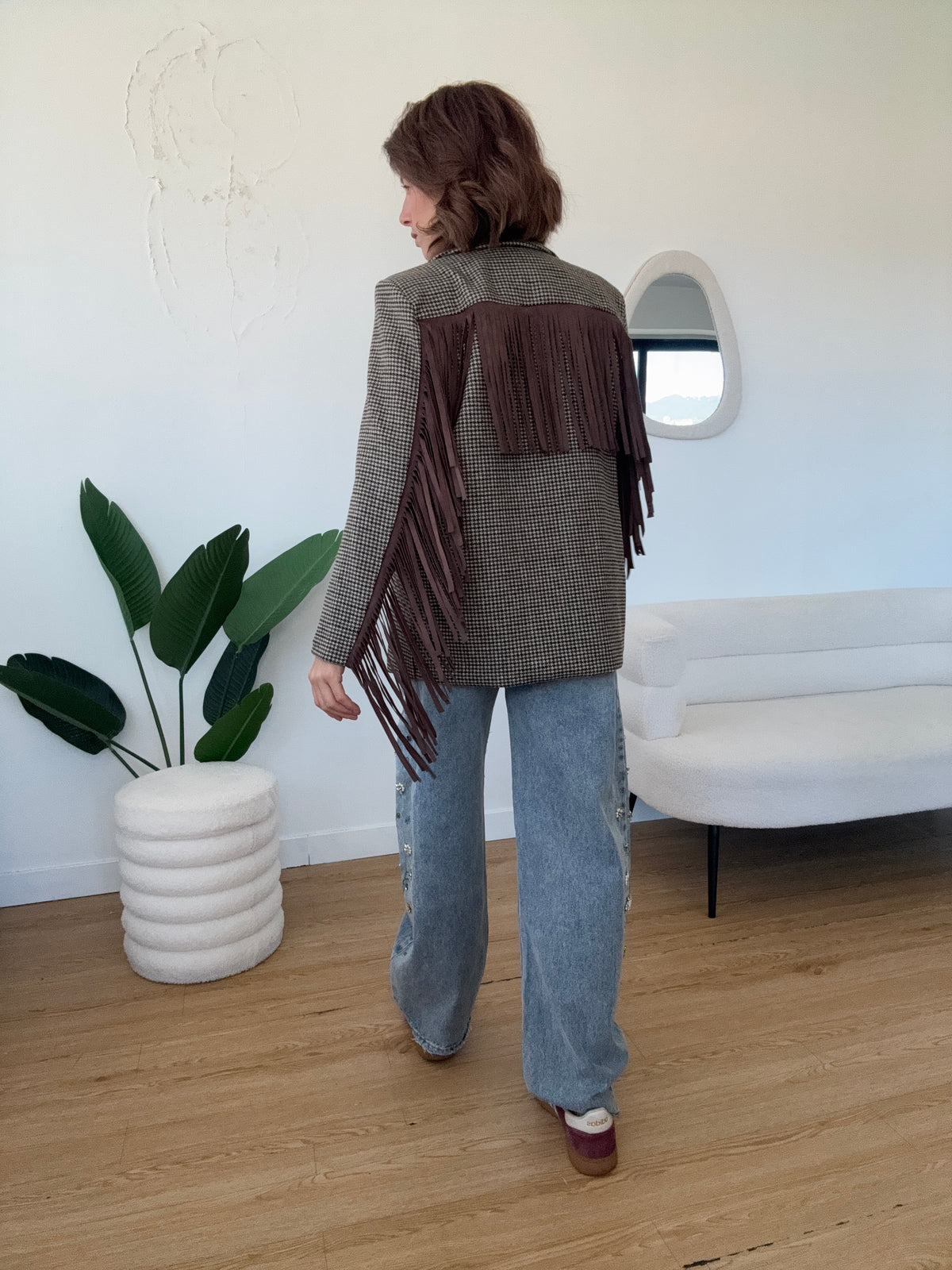 Blazer con frange marroni sul retro - GGlam