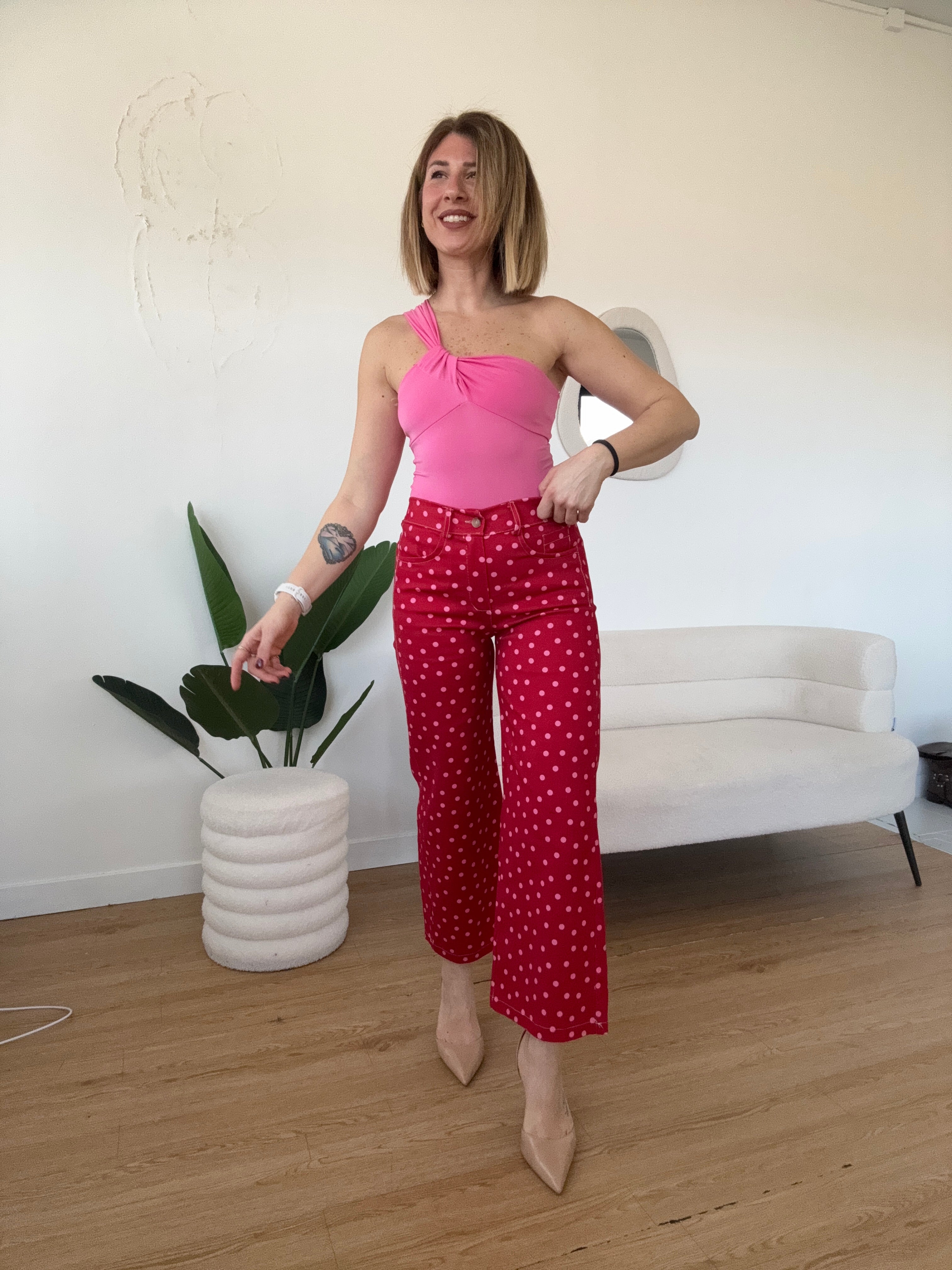 Body giromanica monospalla rosa