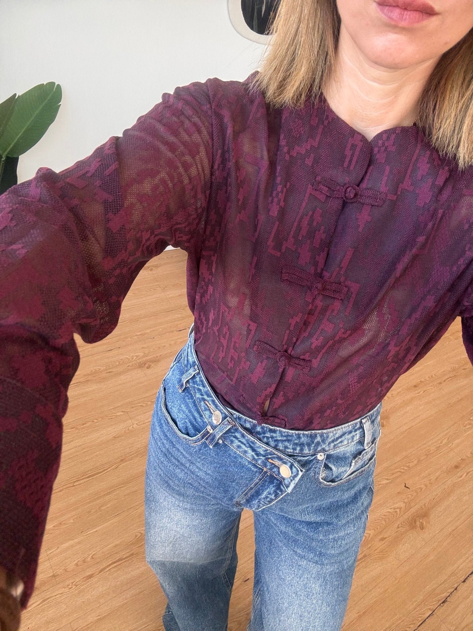 Camicia ricamata chiusura bottoni asiatica - GGlam