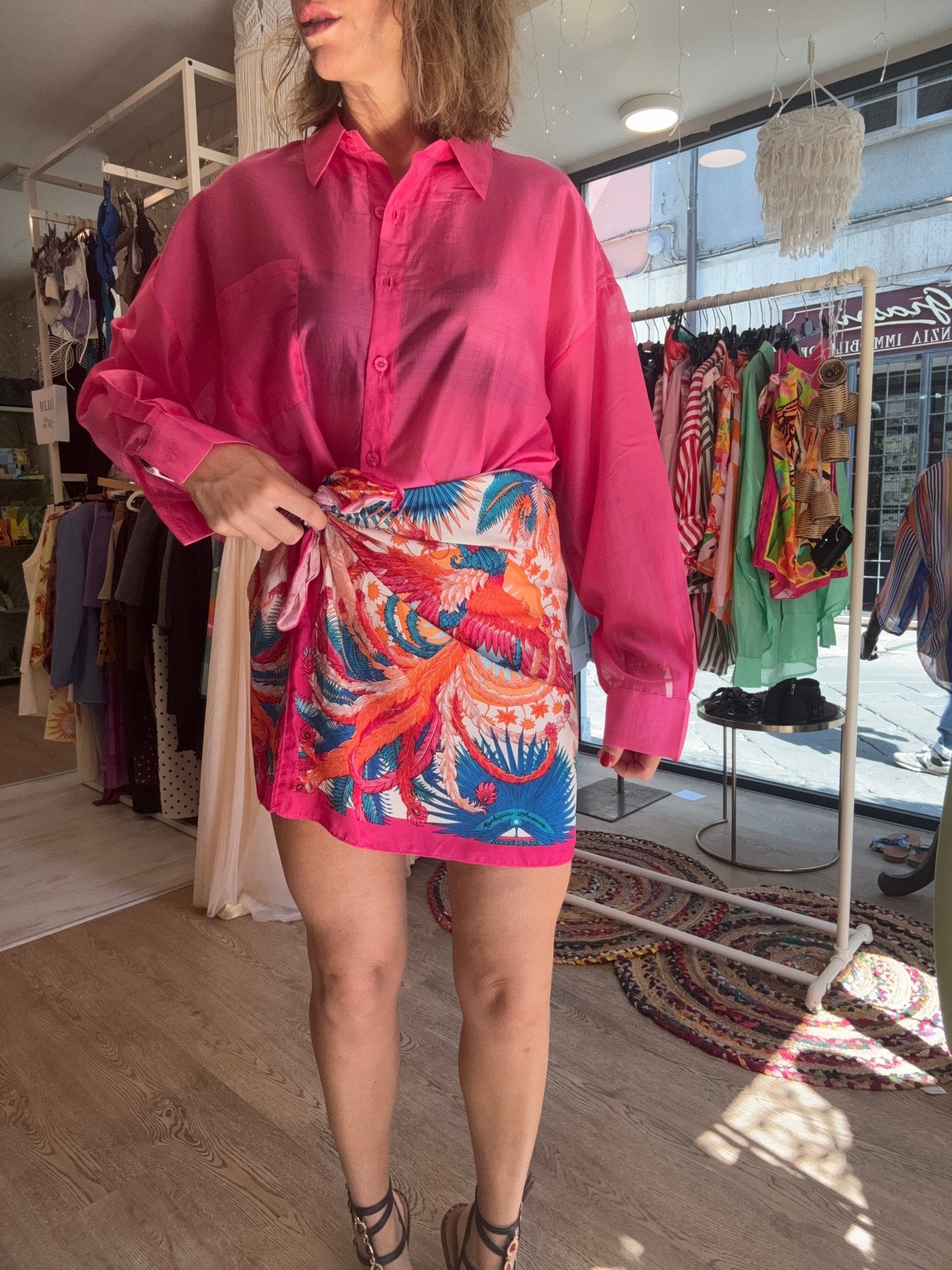 Gonna pareo stampa pavone rosa - G.Glamour