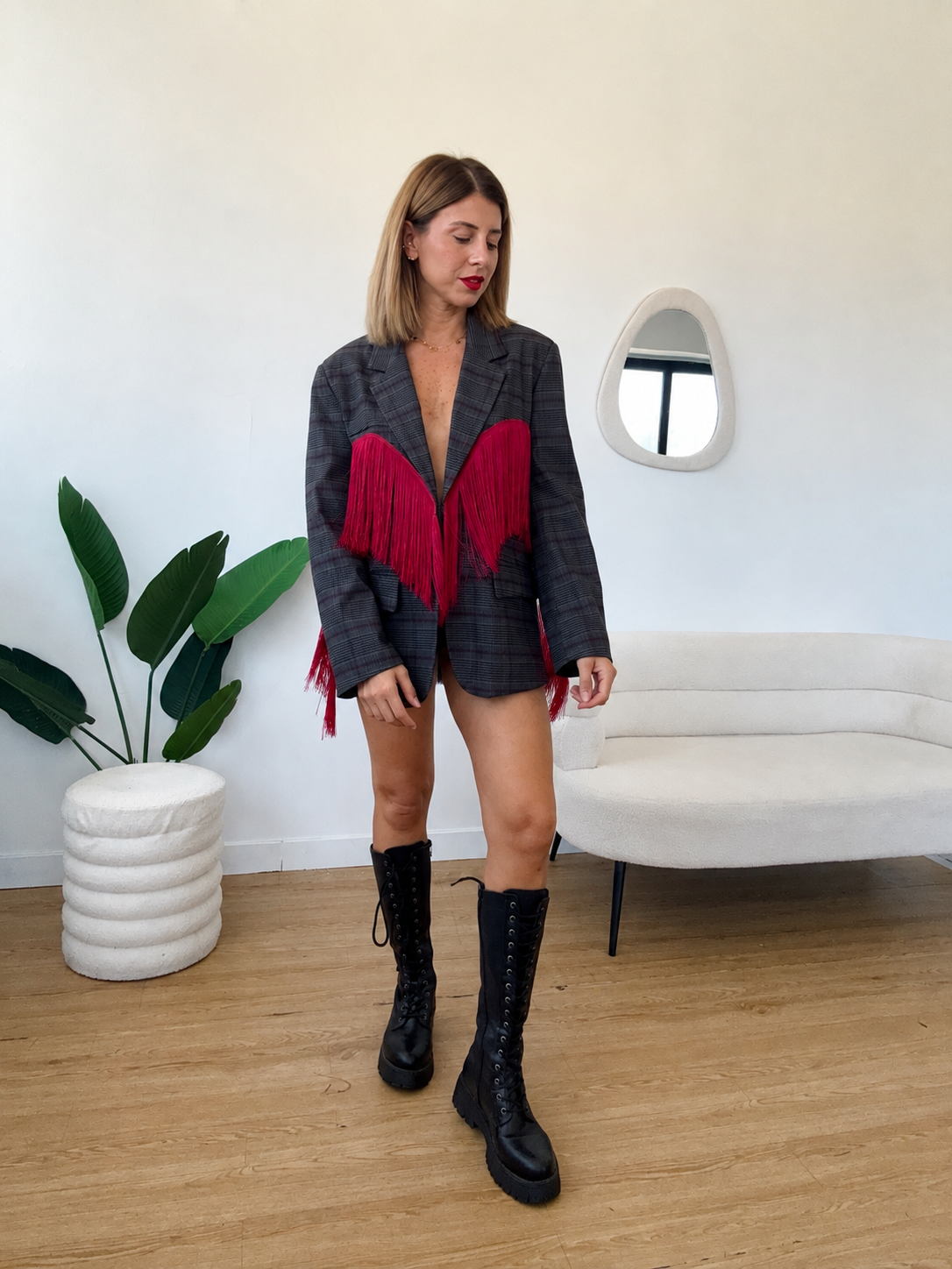 LUMINA- Blazer con frange oversize