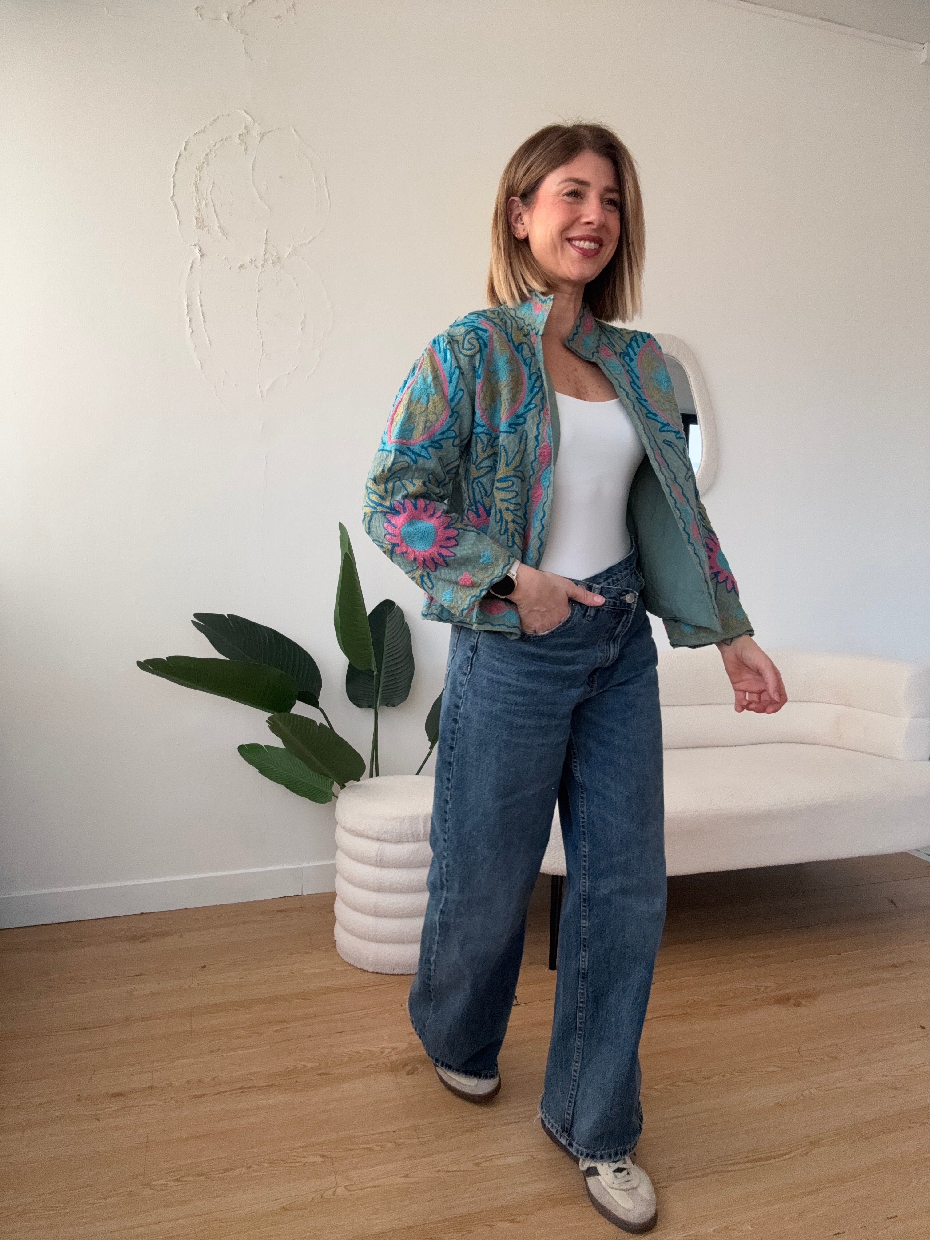 Giacca ricamata 100% cotone tiffany