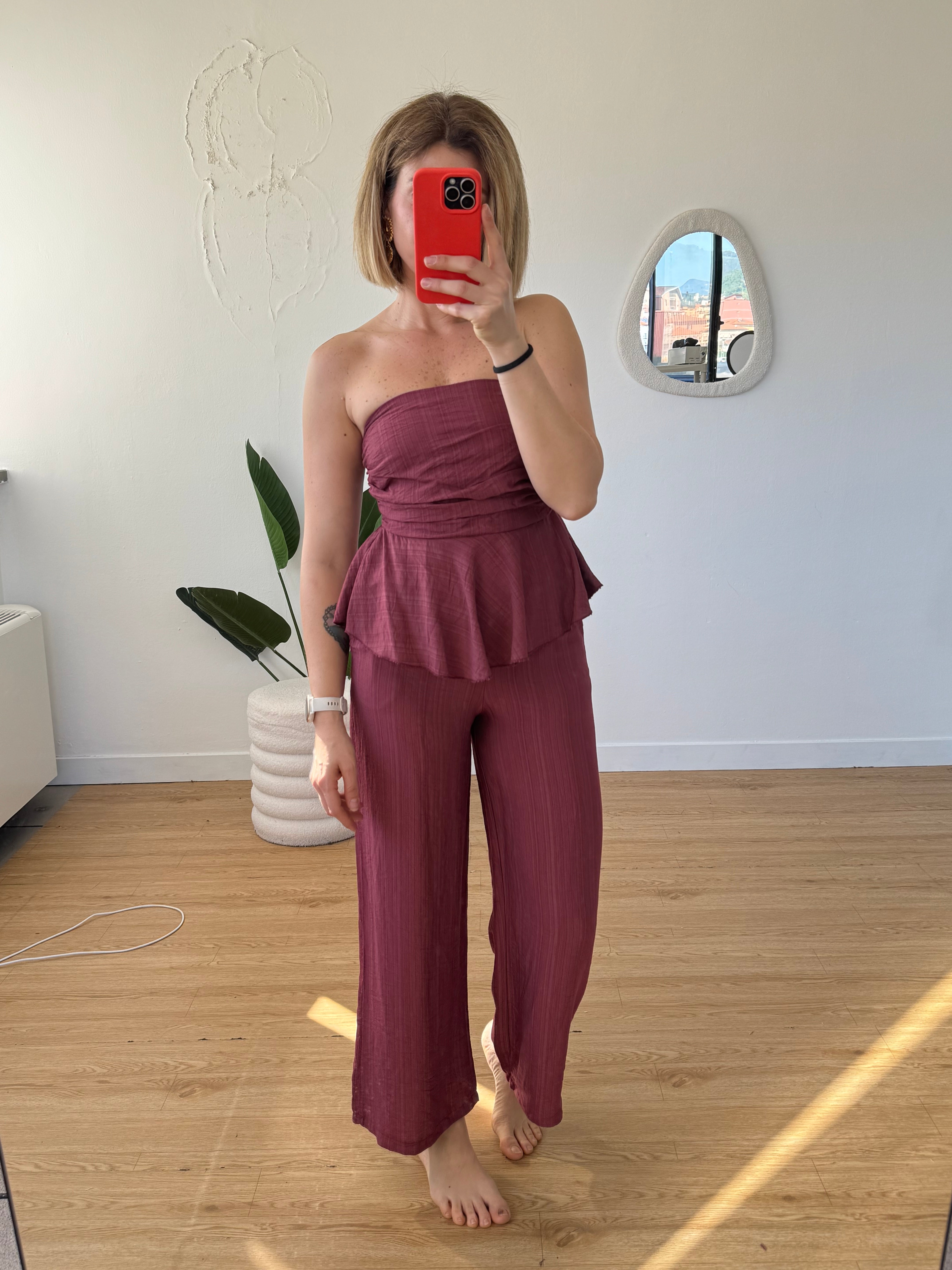 Completo cotone con top con balza
