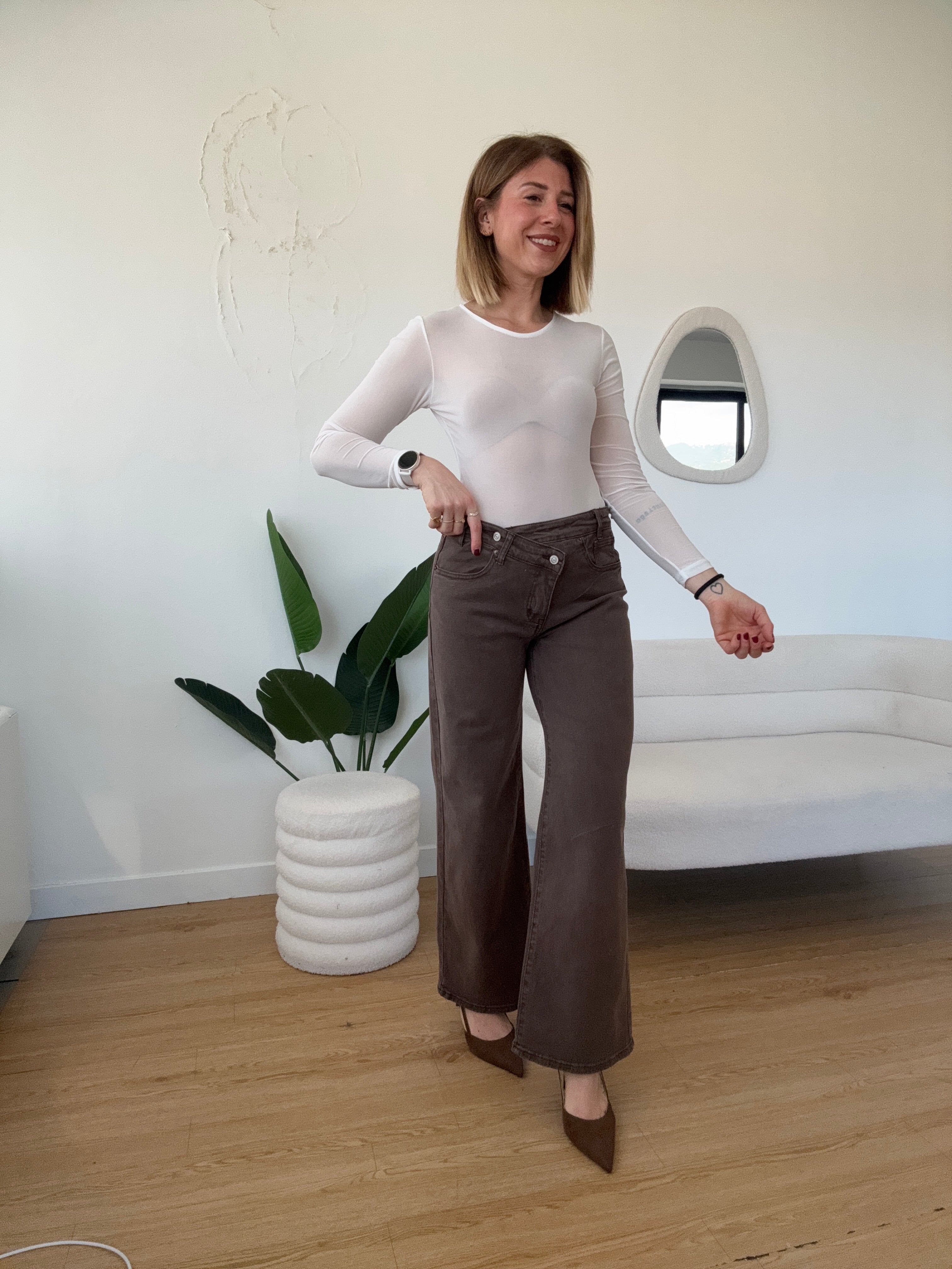 Body bianco semitrasparente manica lunga