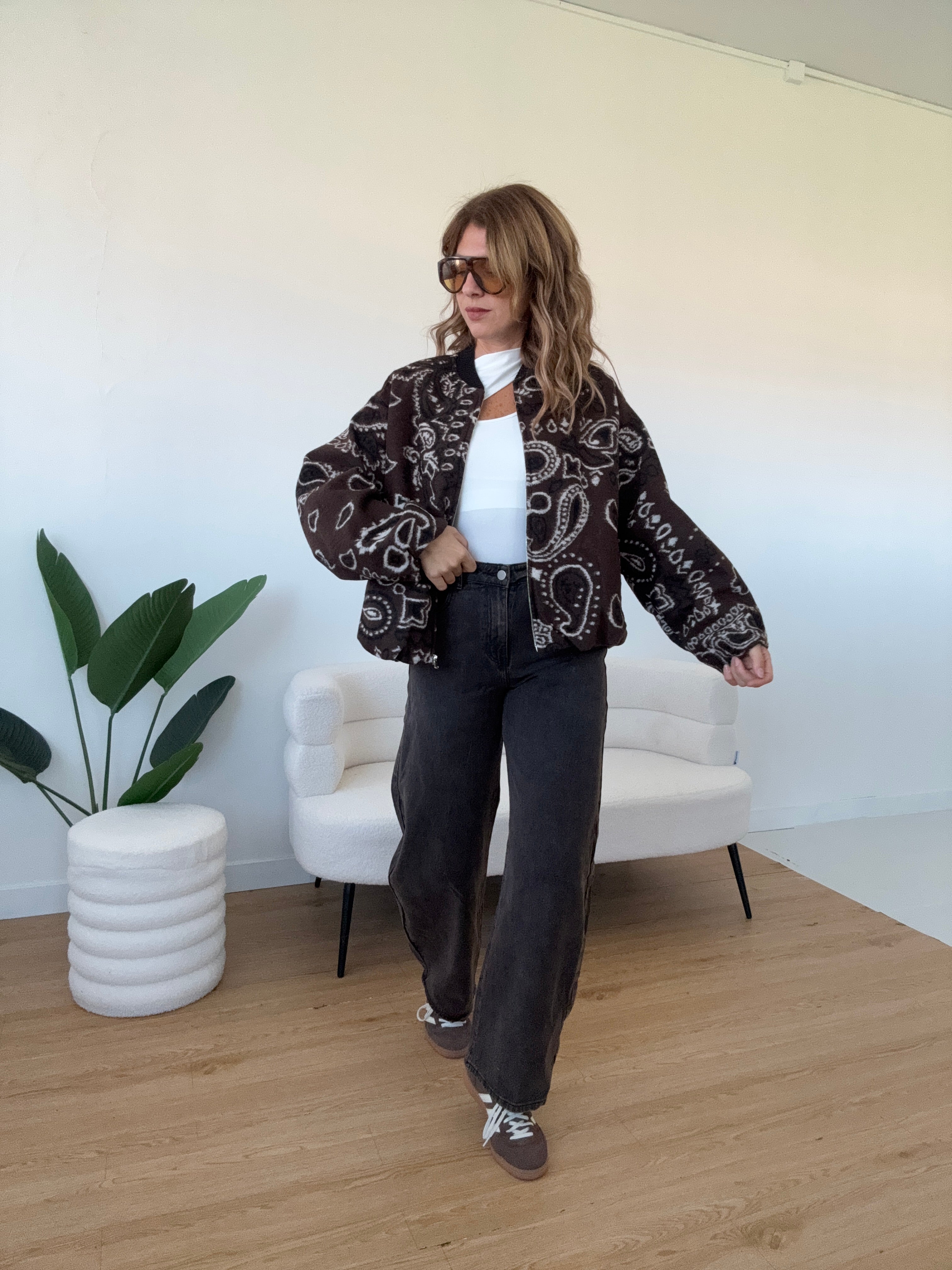 Bomber stampa cachemire marrone by Lumina
