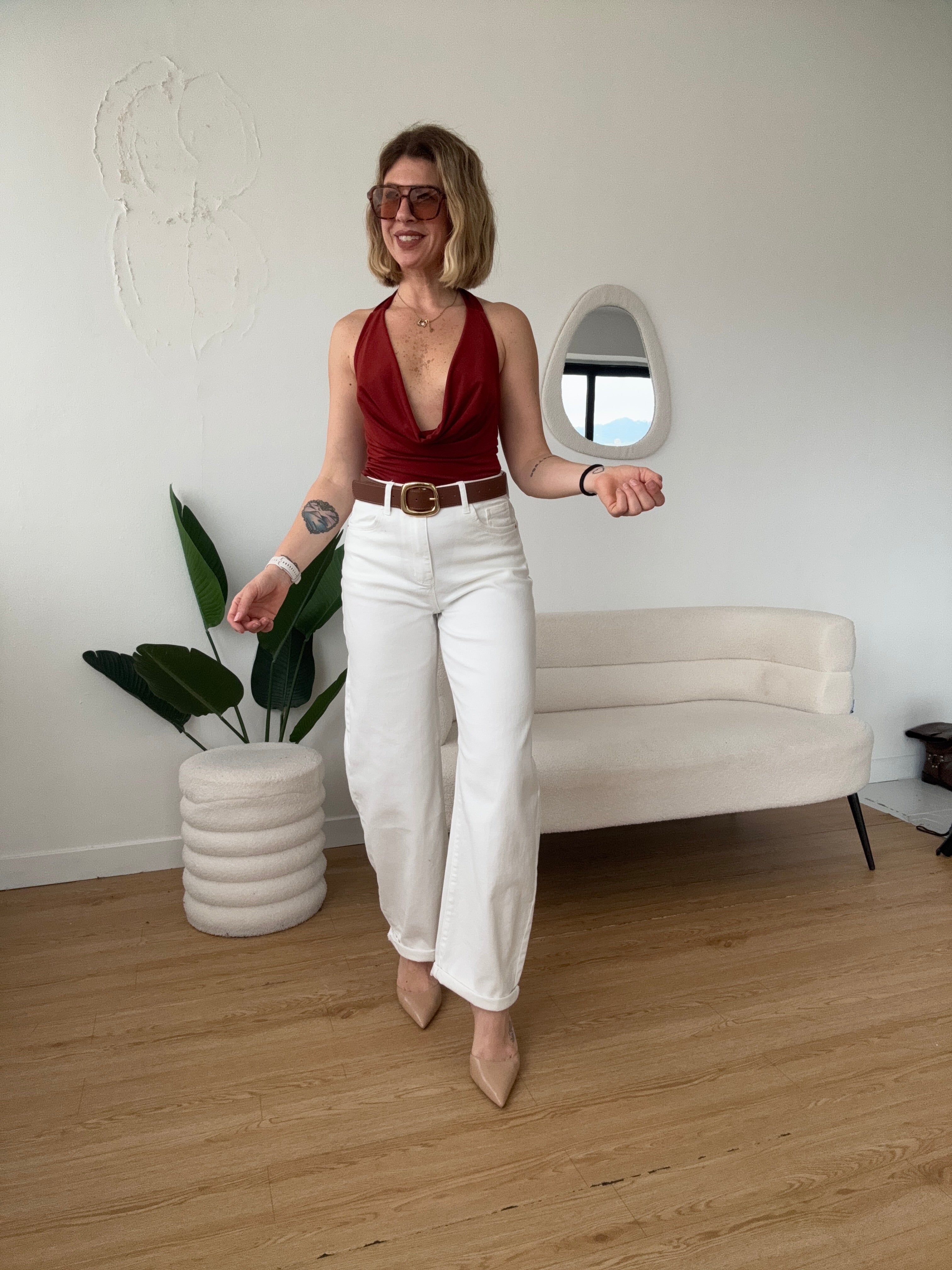 Jeans balloon con cintura marrone