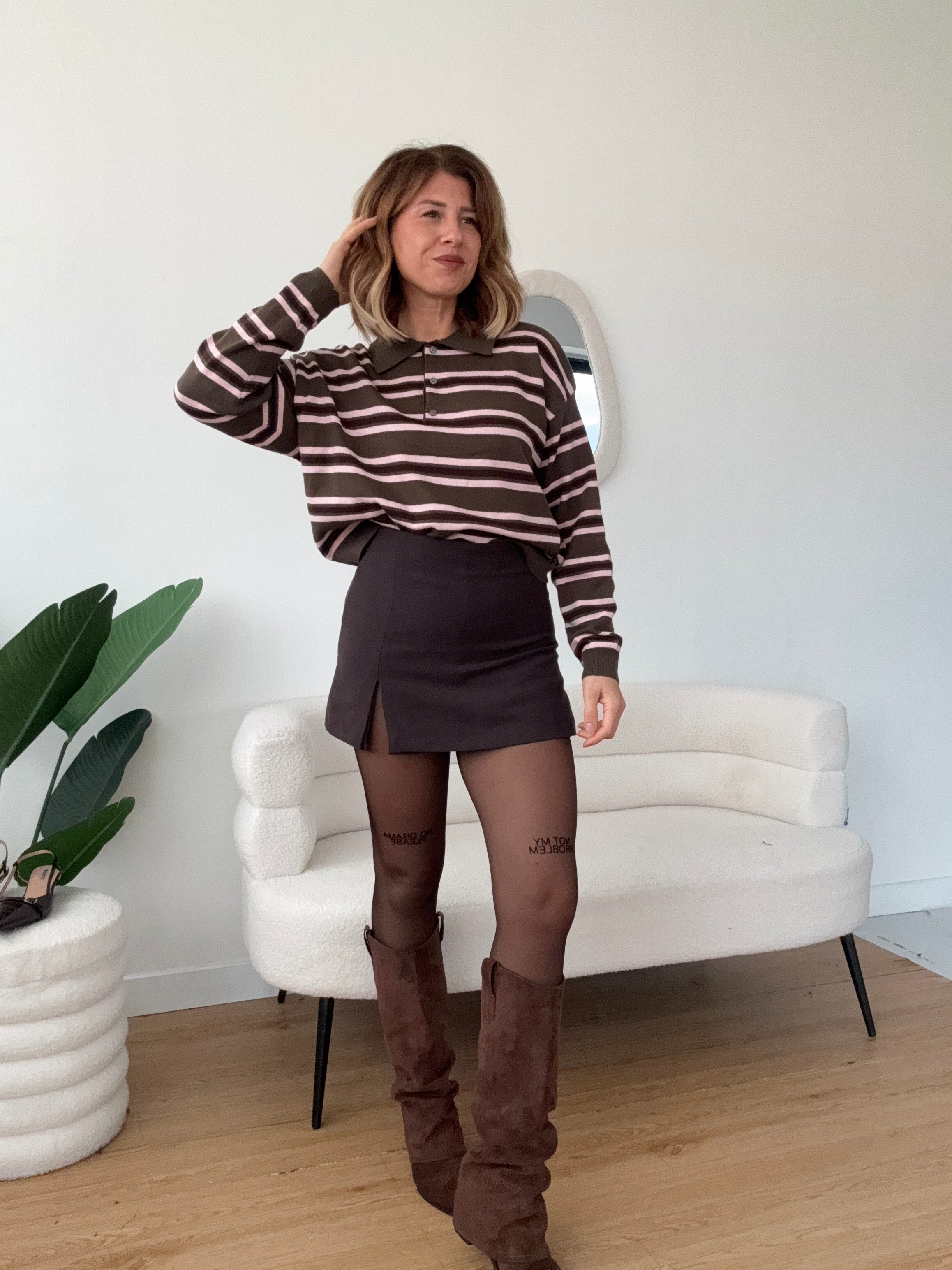 Maglioncino polo a righe rosa e verde