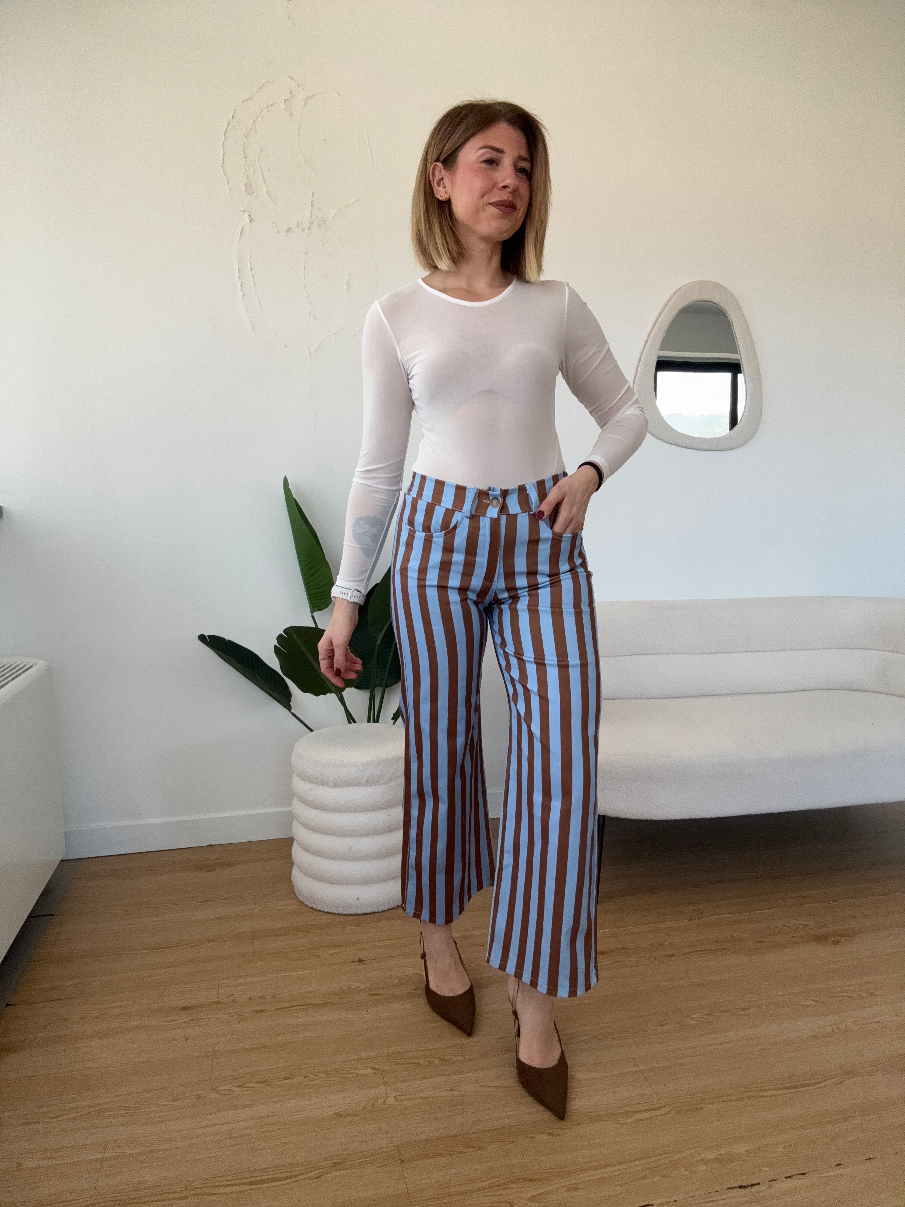 Jeans 7/8 a righe