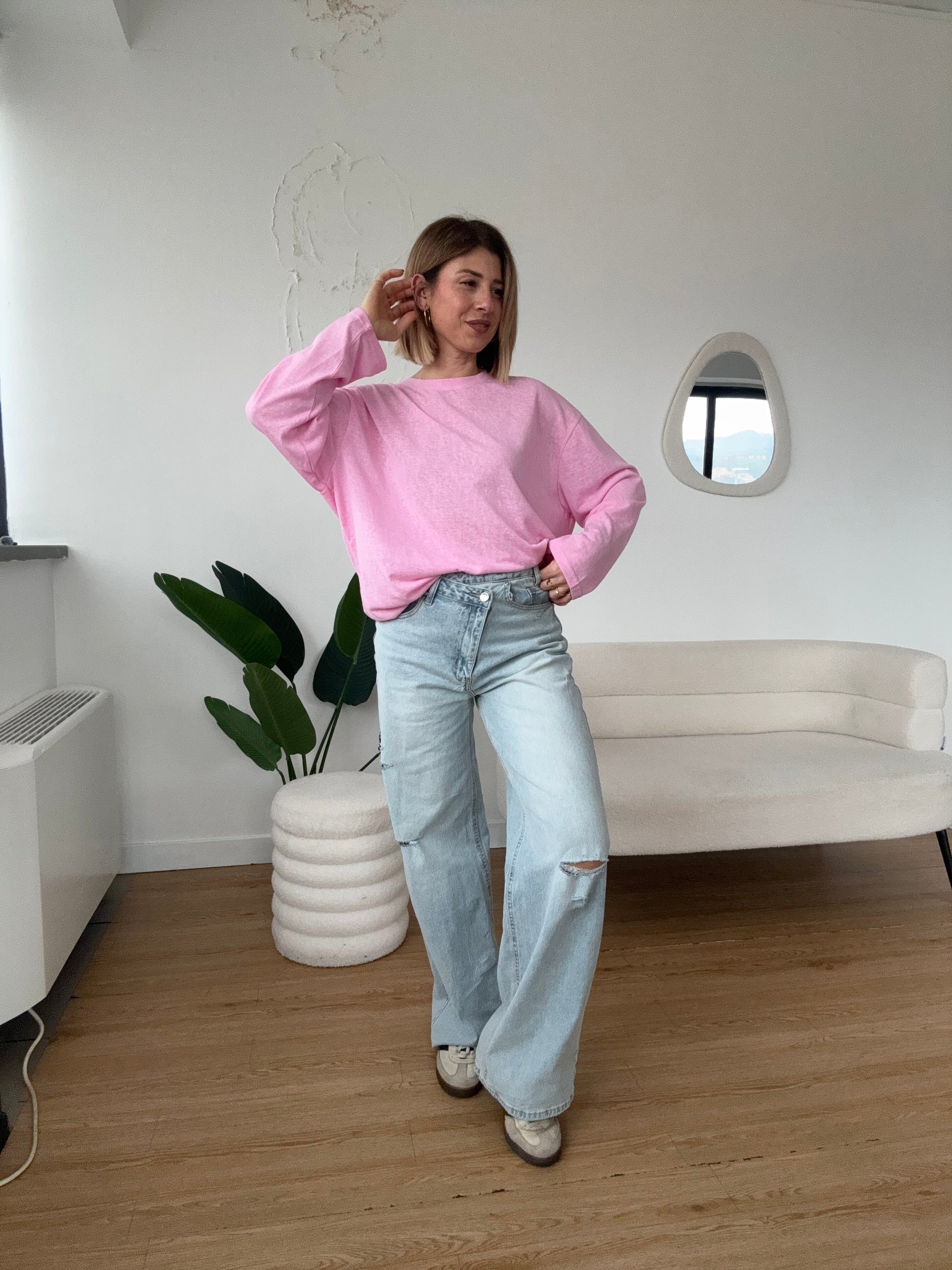 Maglia cotone fiammato manica lunga over