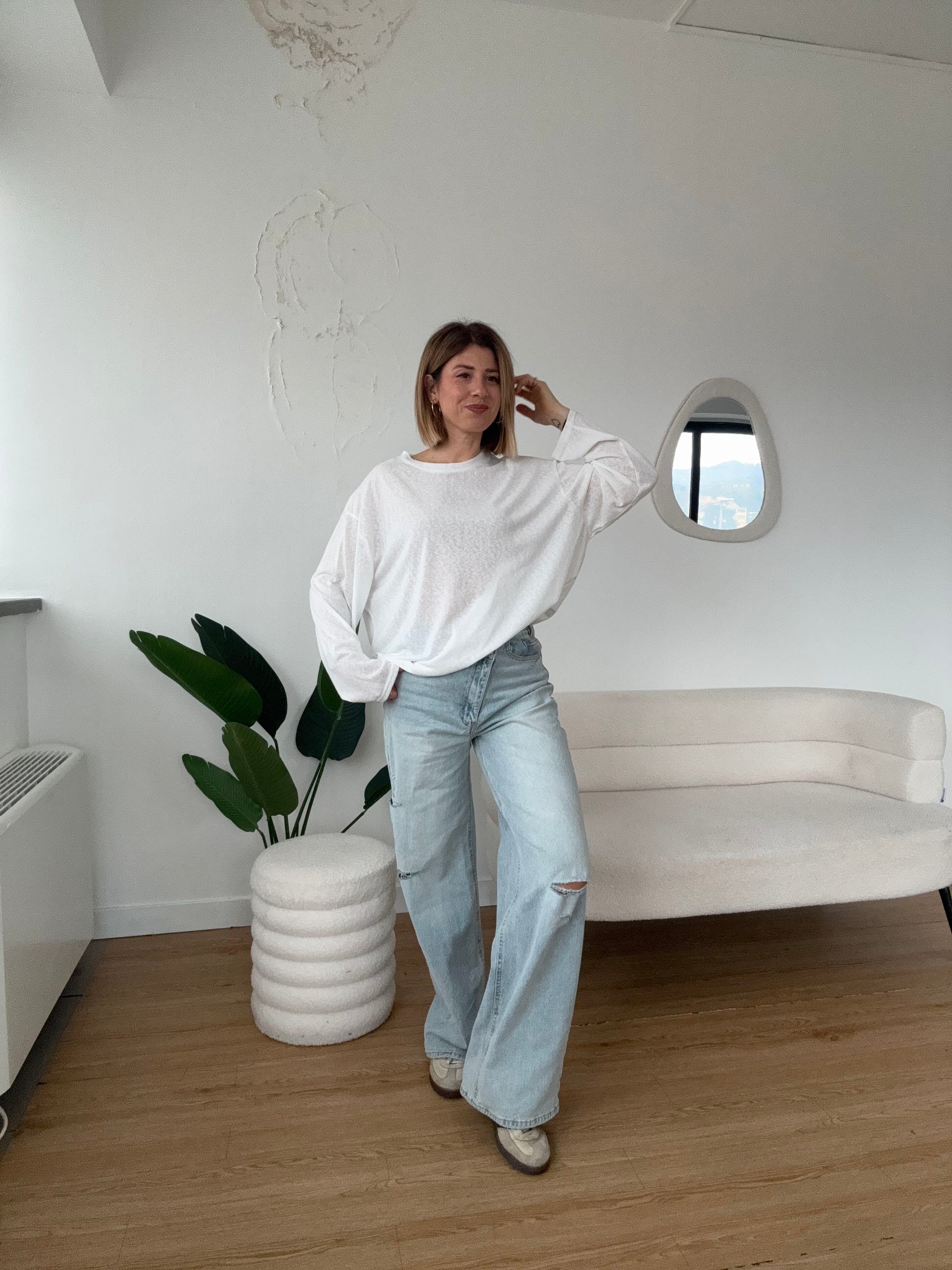 Maglia cotone fiammato manica lunga over