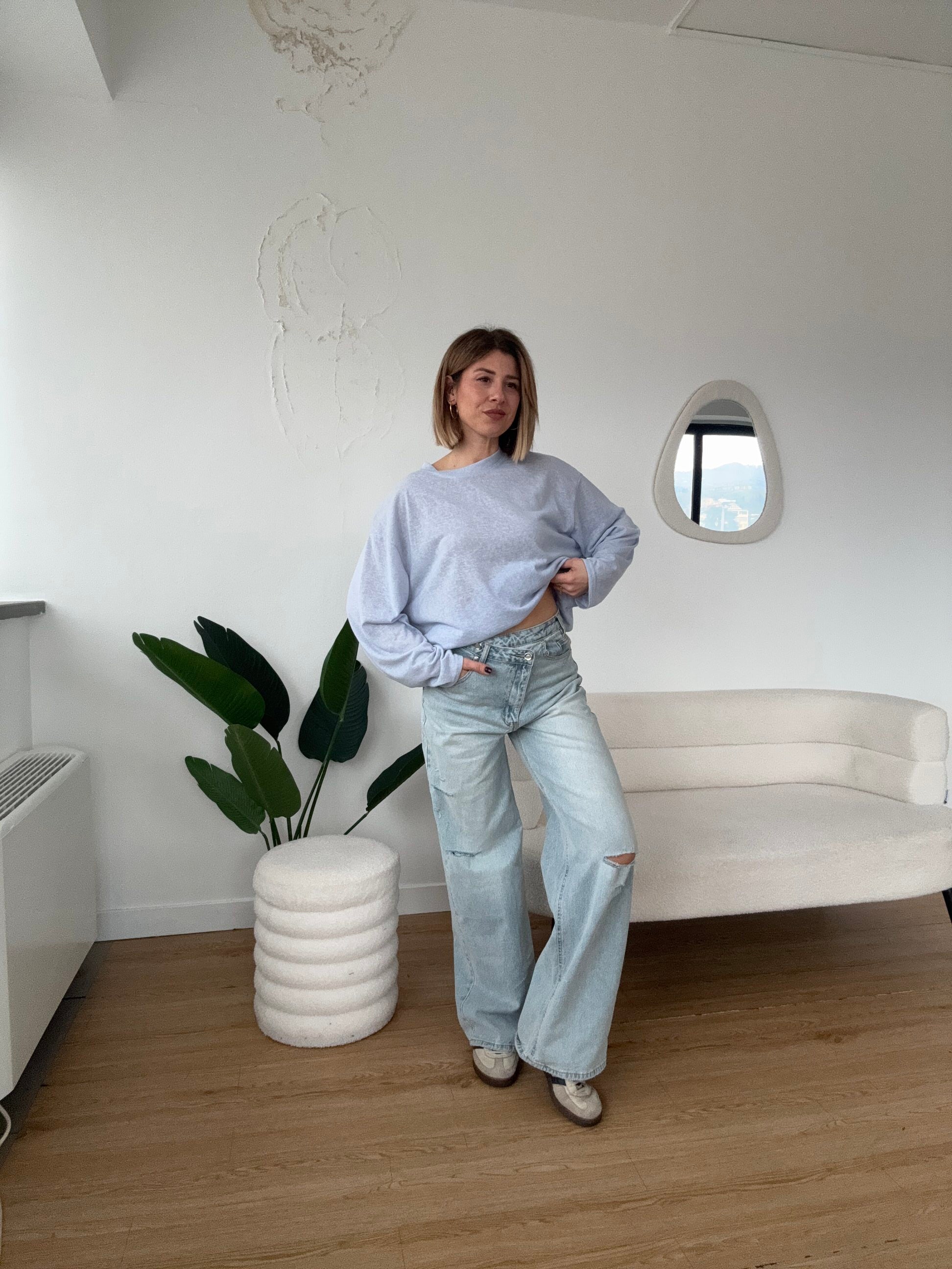 Maglia cotone fiammato manica lunga over