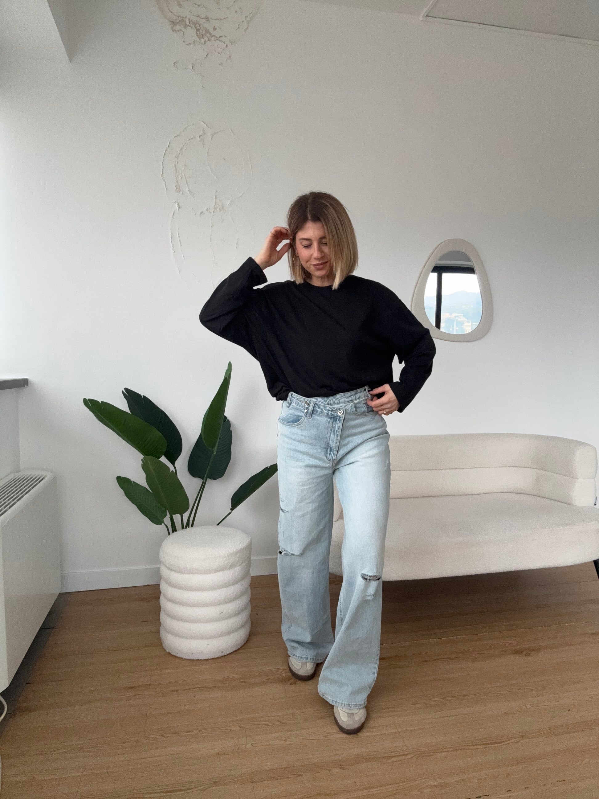 Maglia cotone fiammato manica lunga over