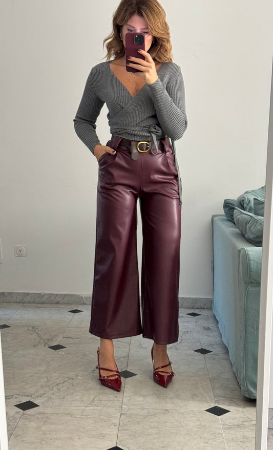 Pantalone culotte ecopelle wide leg