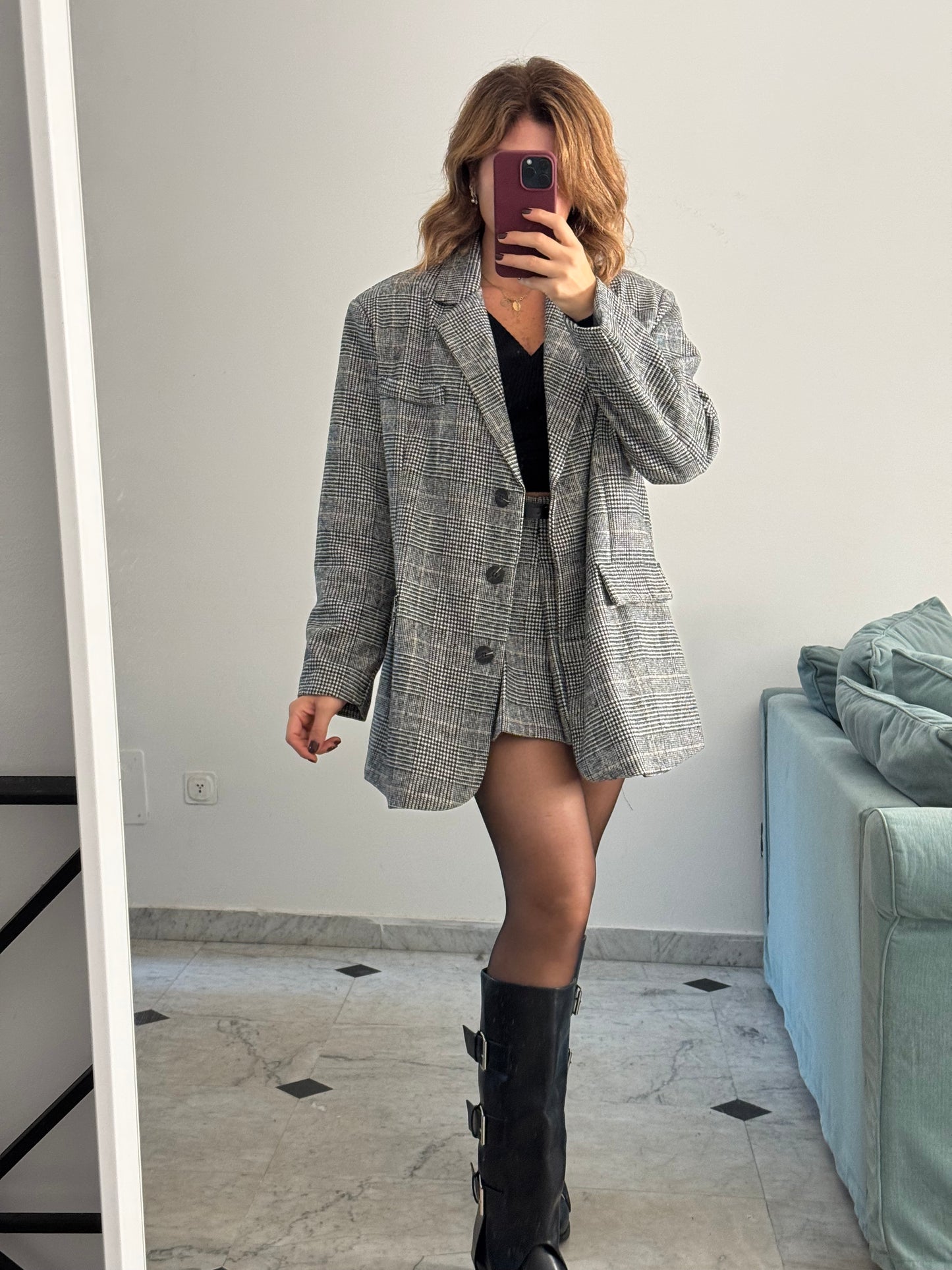 Blazer pied de poule oversize