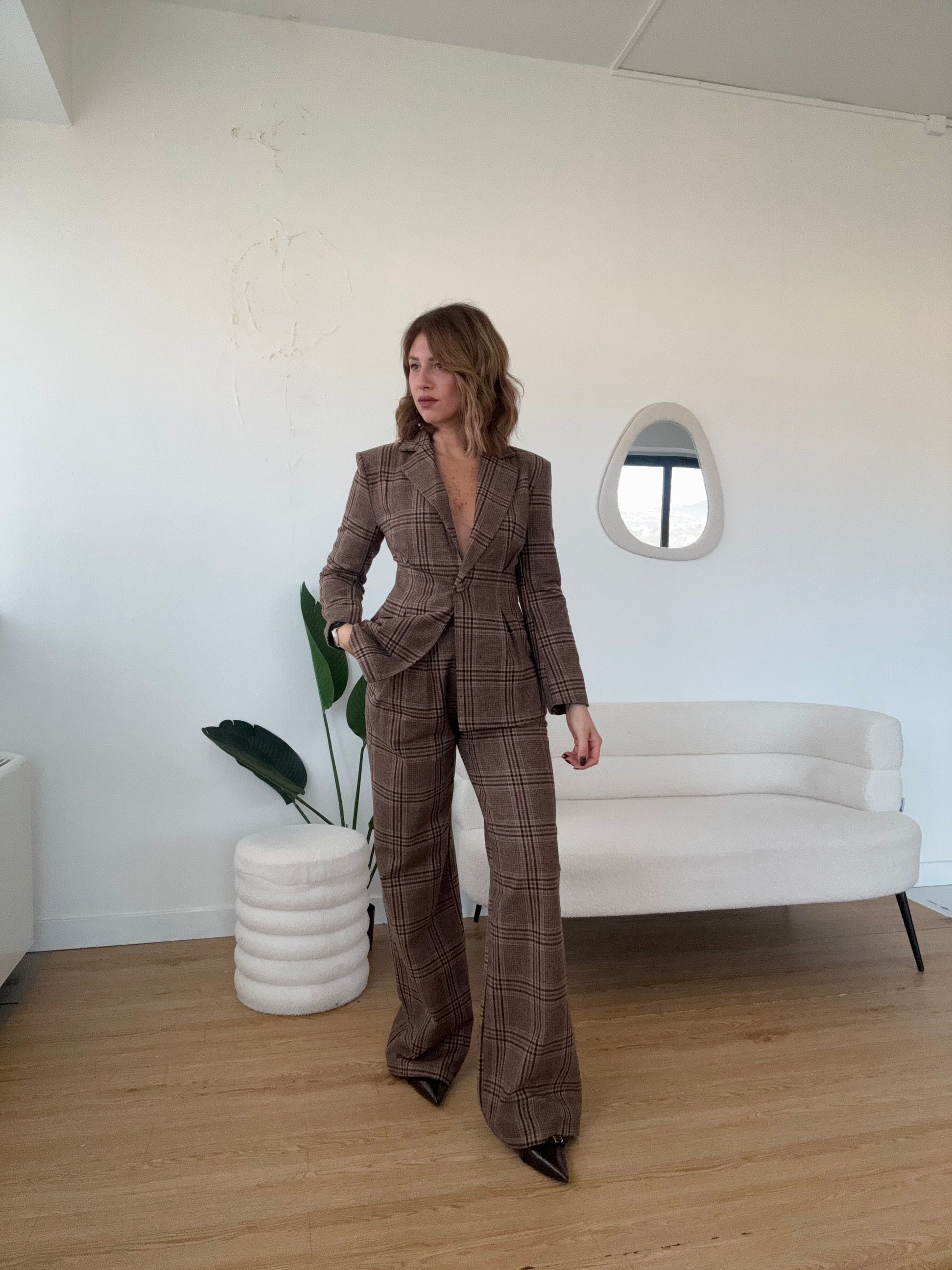 Completo  a quadri misto lana giacca avvitata