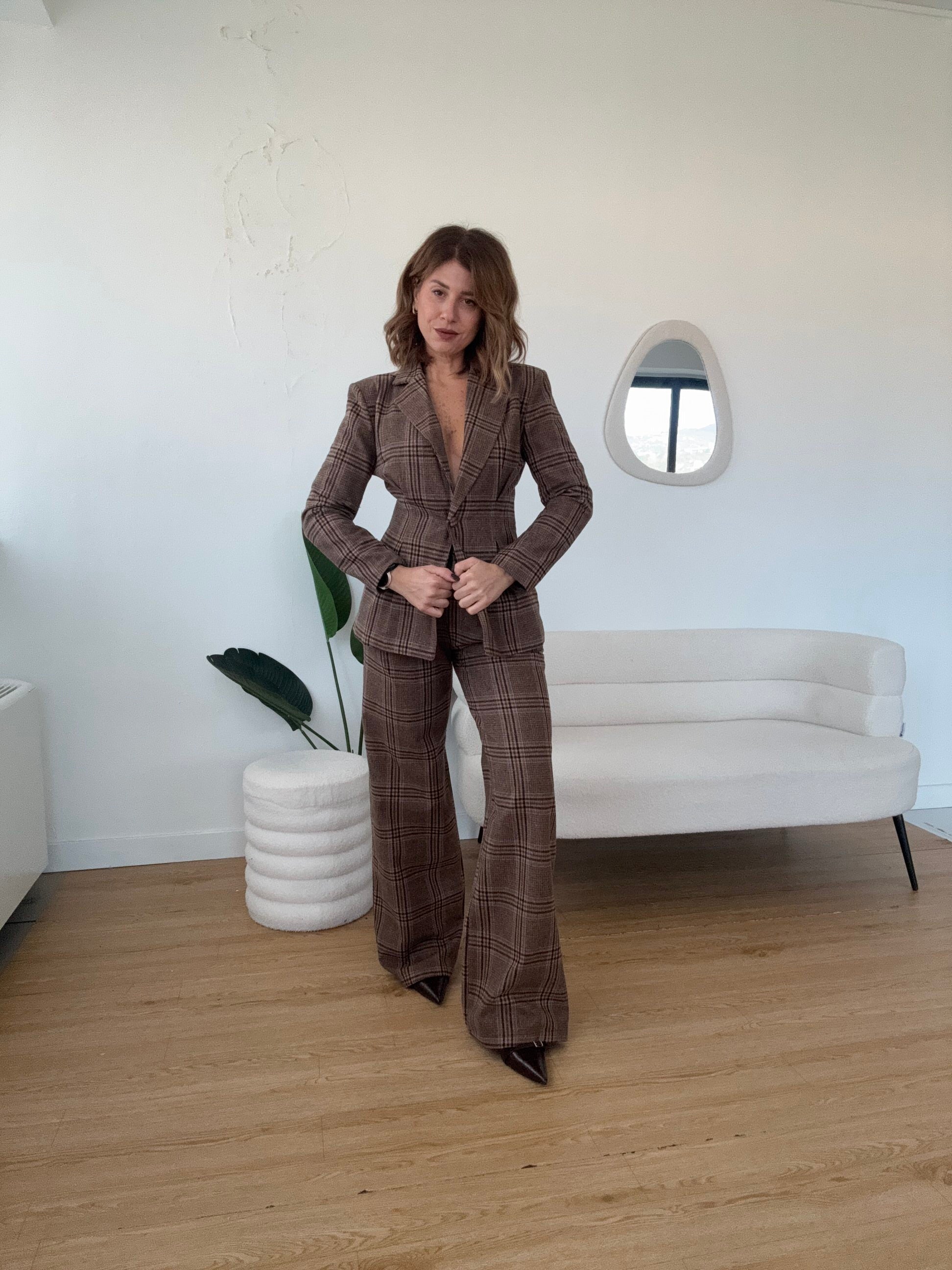 Completo  a quadri misto lana giacca avvitata