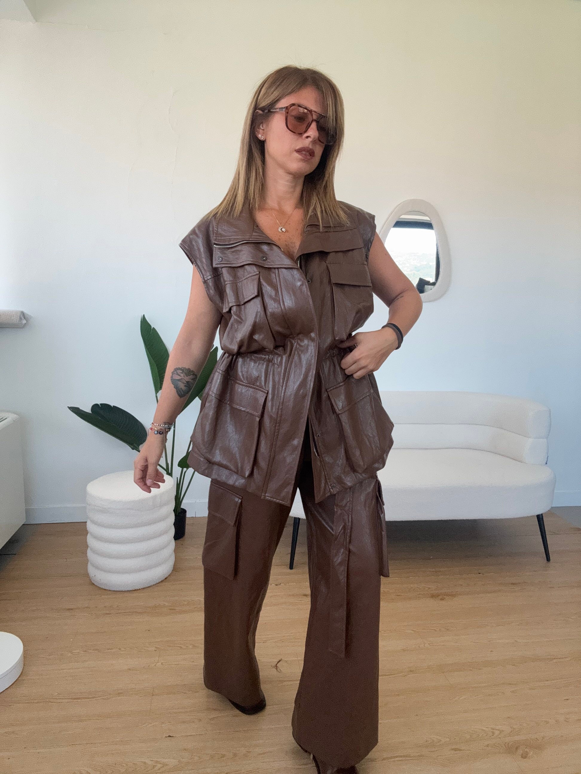 Pantaloni cargo ecopelle By Lumina completo Beyoncè