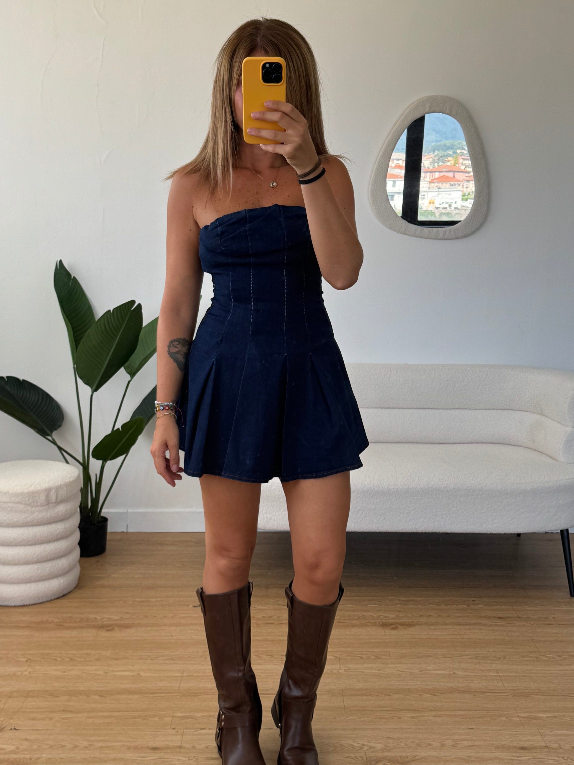 Abito denim senza spalline