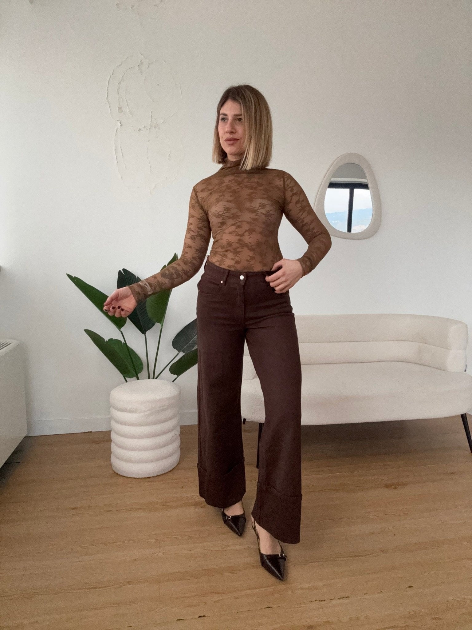 Jeans wide leg piegone marrone - G.Glamour