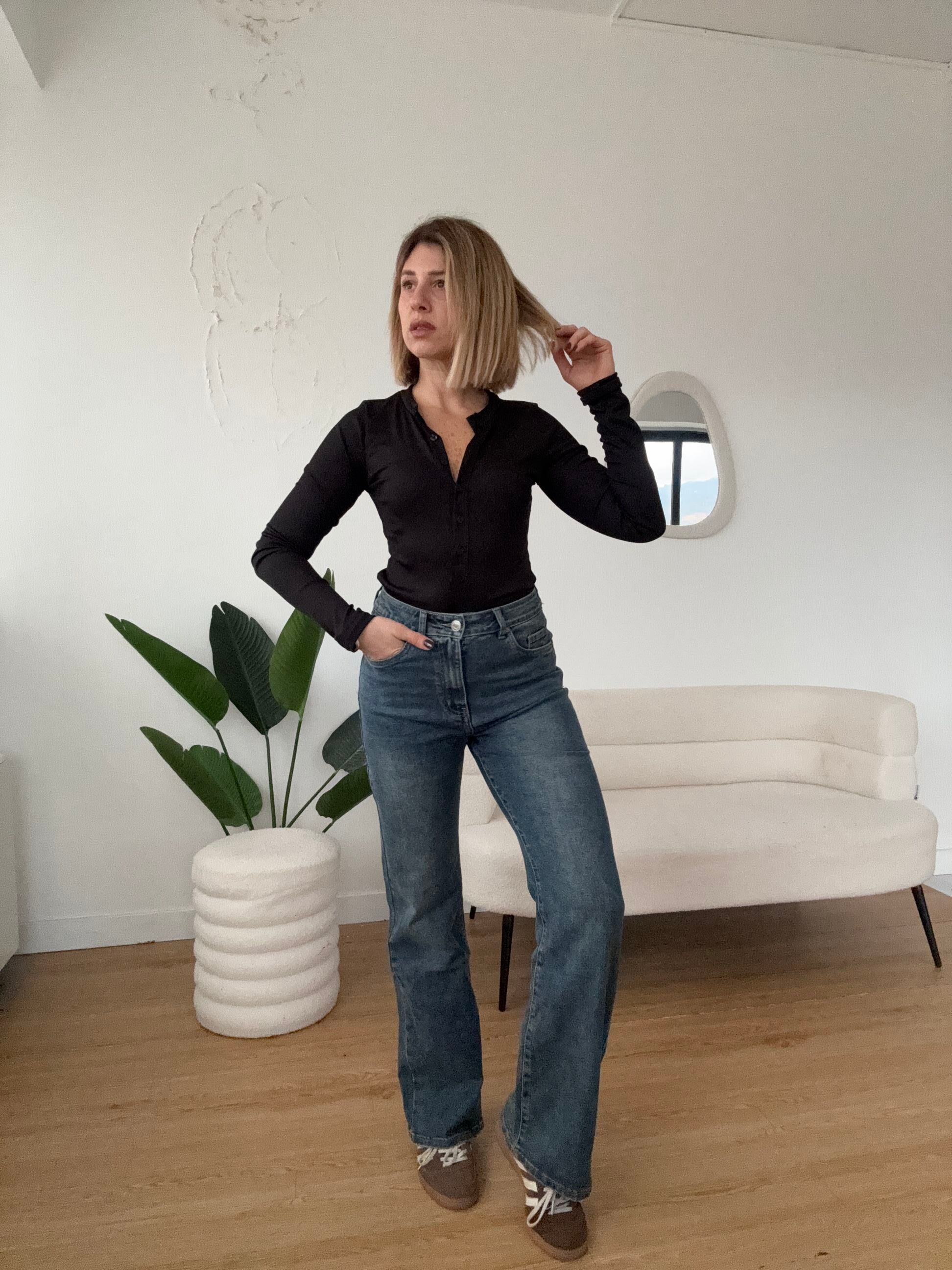 Jeans wide leg lavaggio medio vita alta