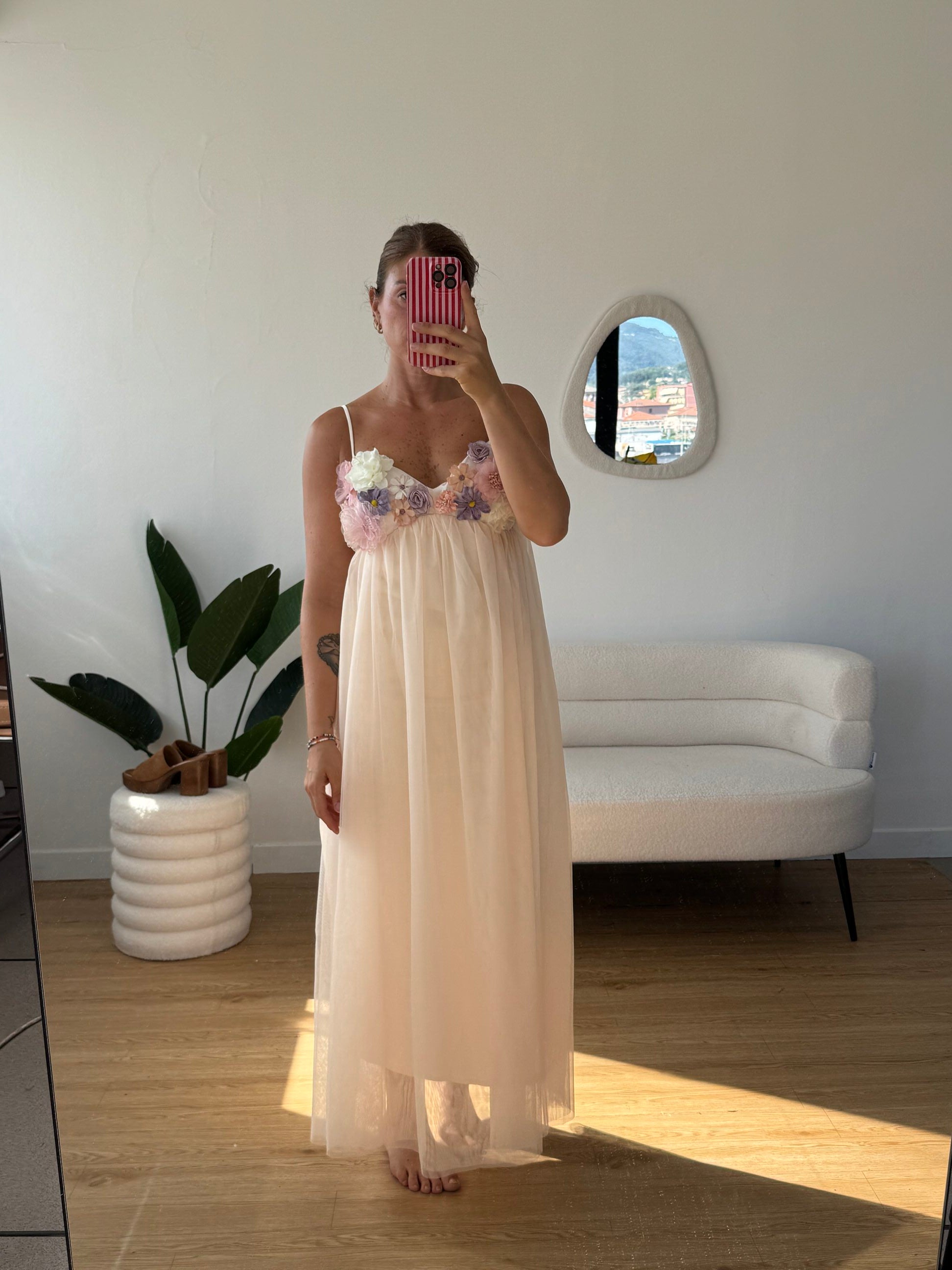 Abito top fiori gonna tulle