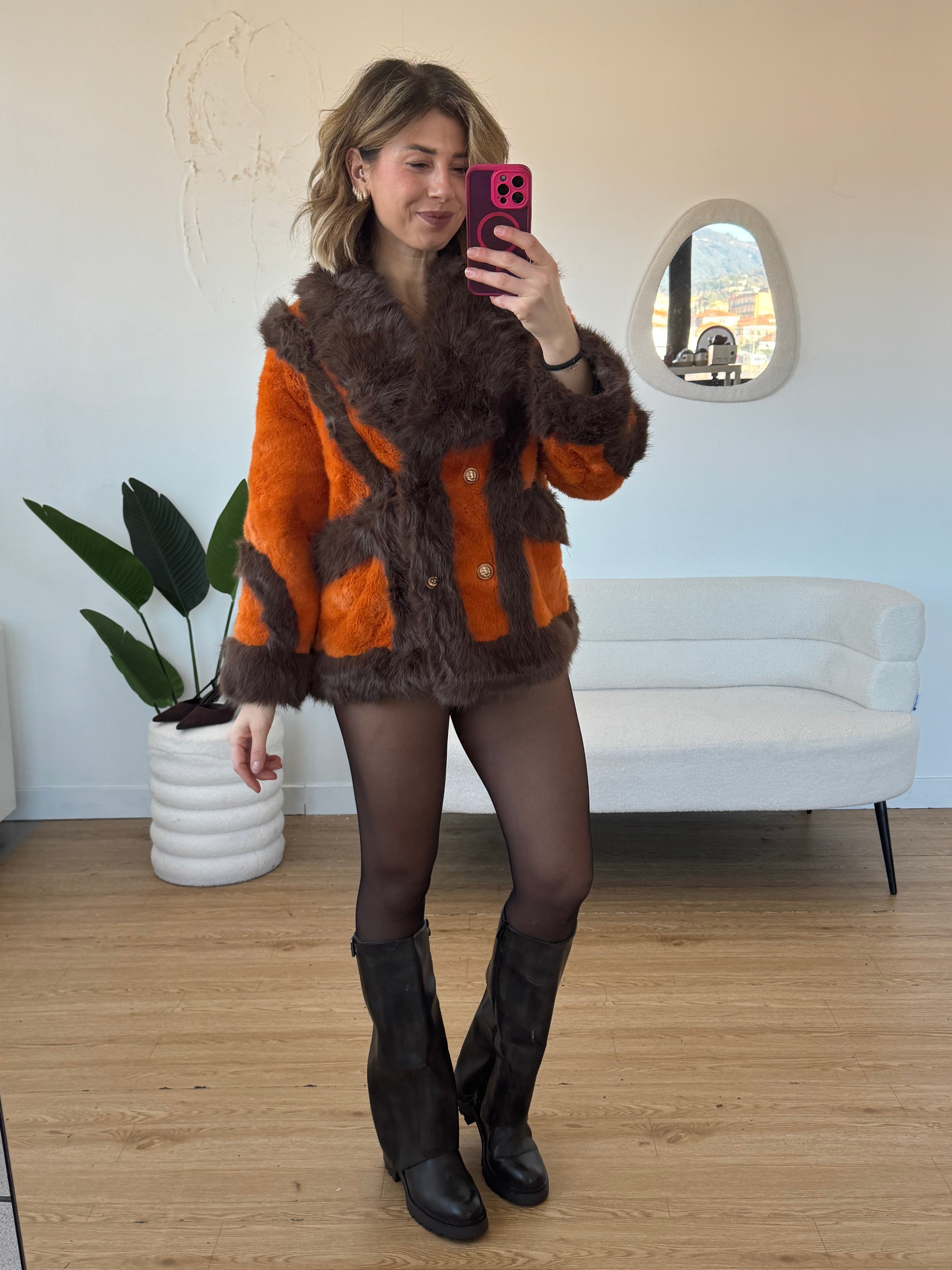 Eco pelliccia arancione e marrone