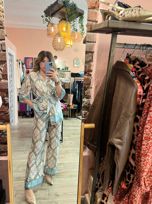 Completo effetto seta giacca kimono