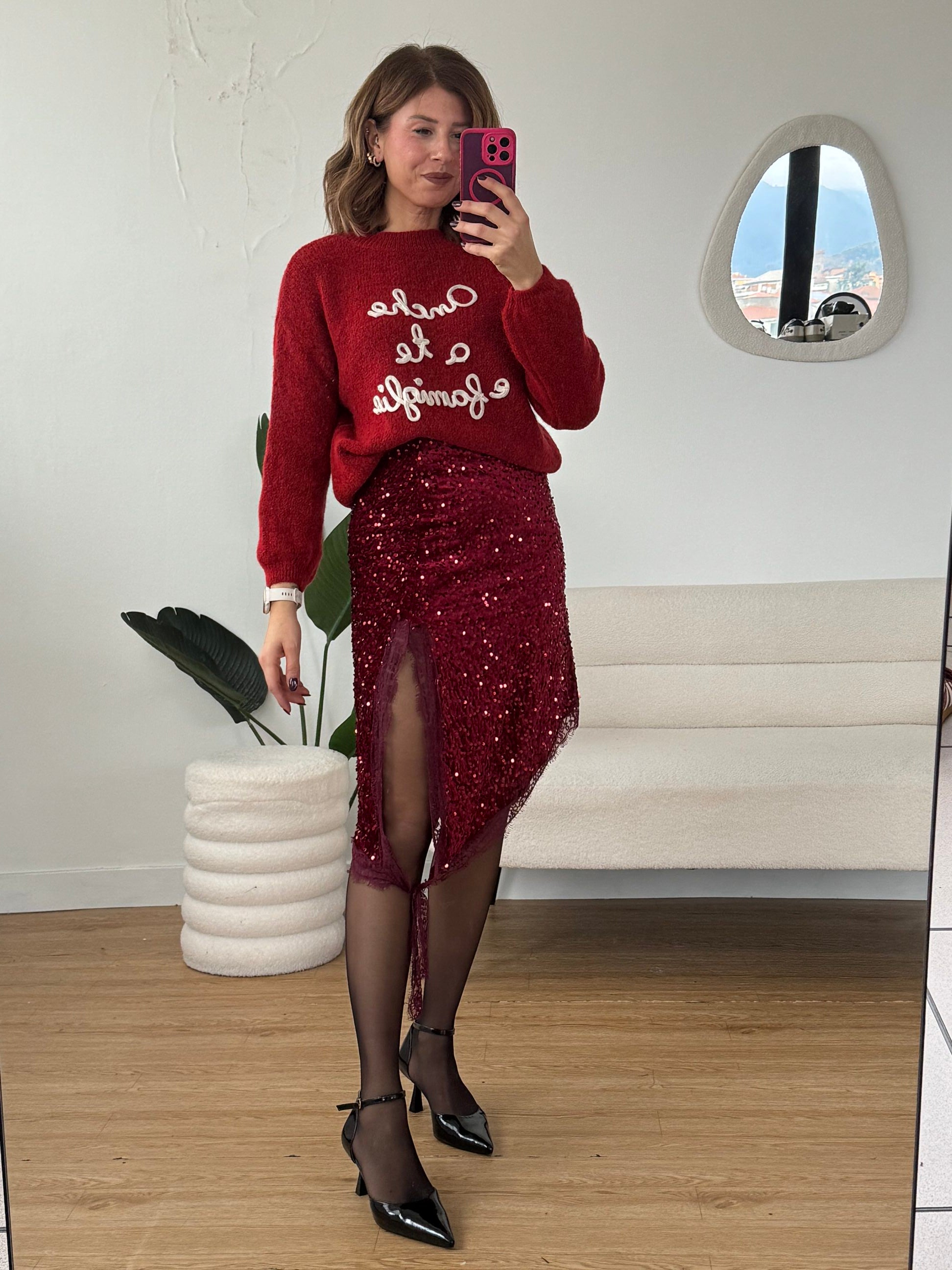 Gonna longuette velluto e paillettes asimmetrica