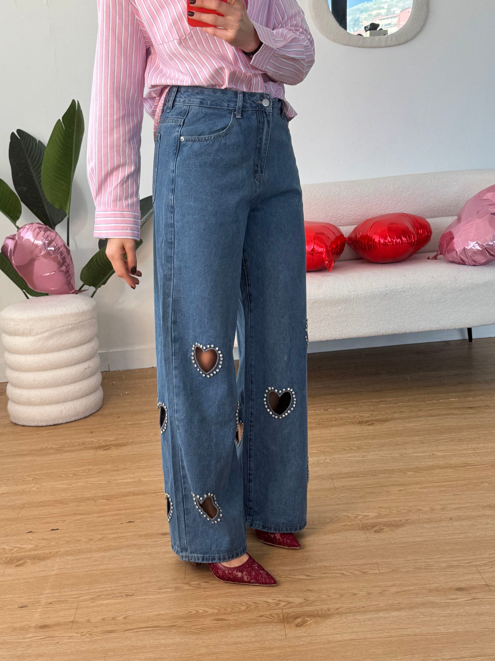 Jeans cuoricini strass