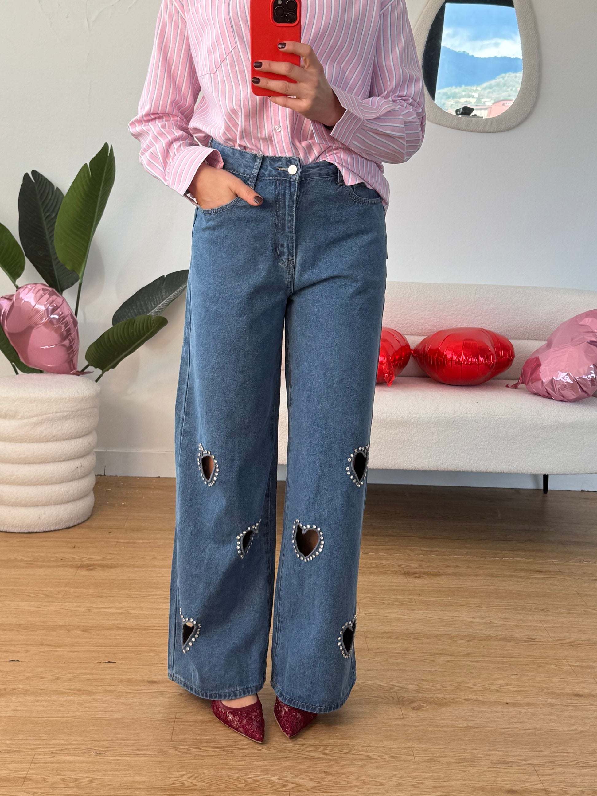 Jeans cuoricini strass