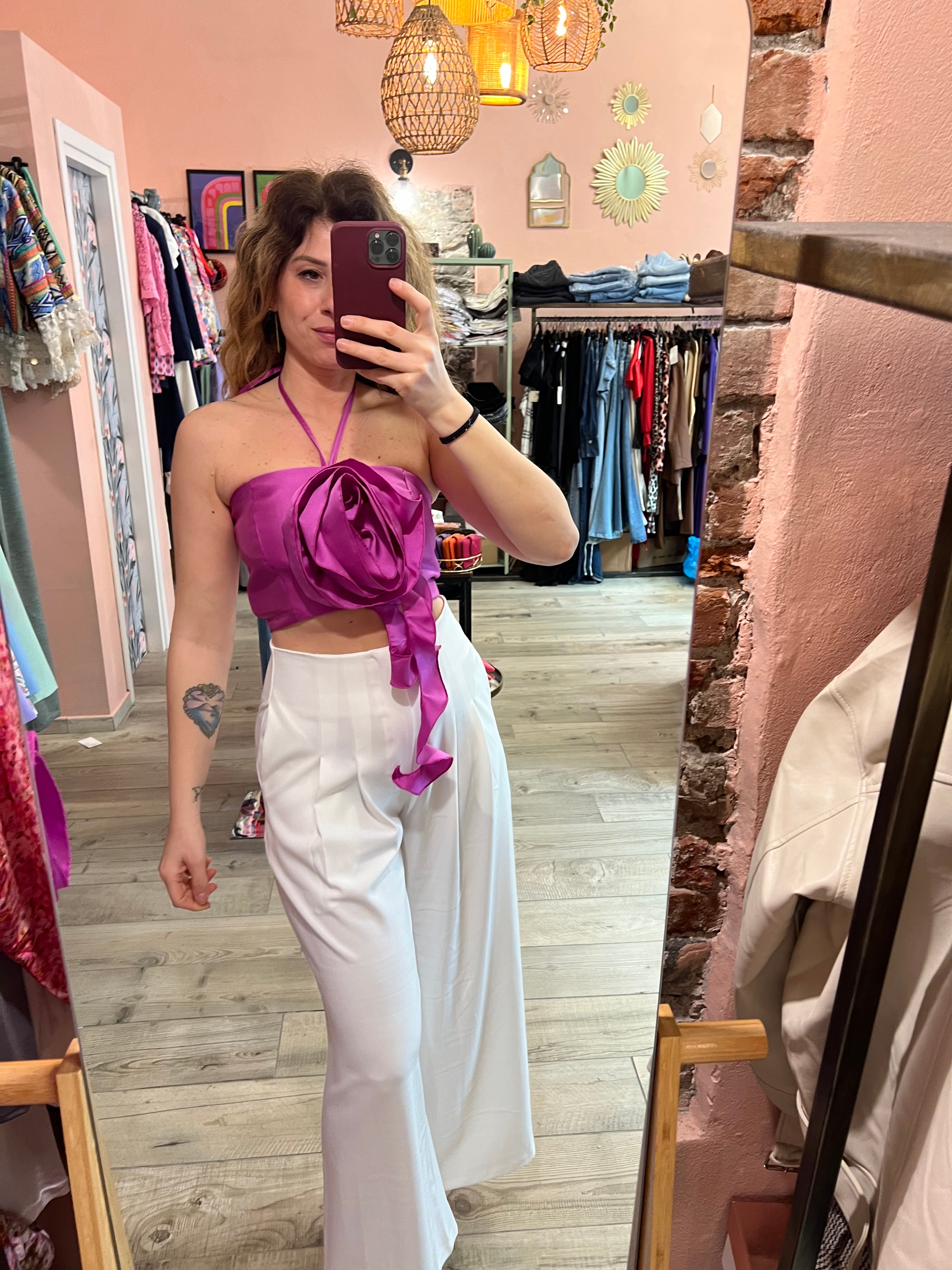 Top Lumina raso maxi rosa
