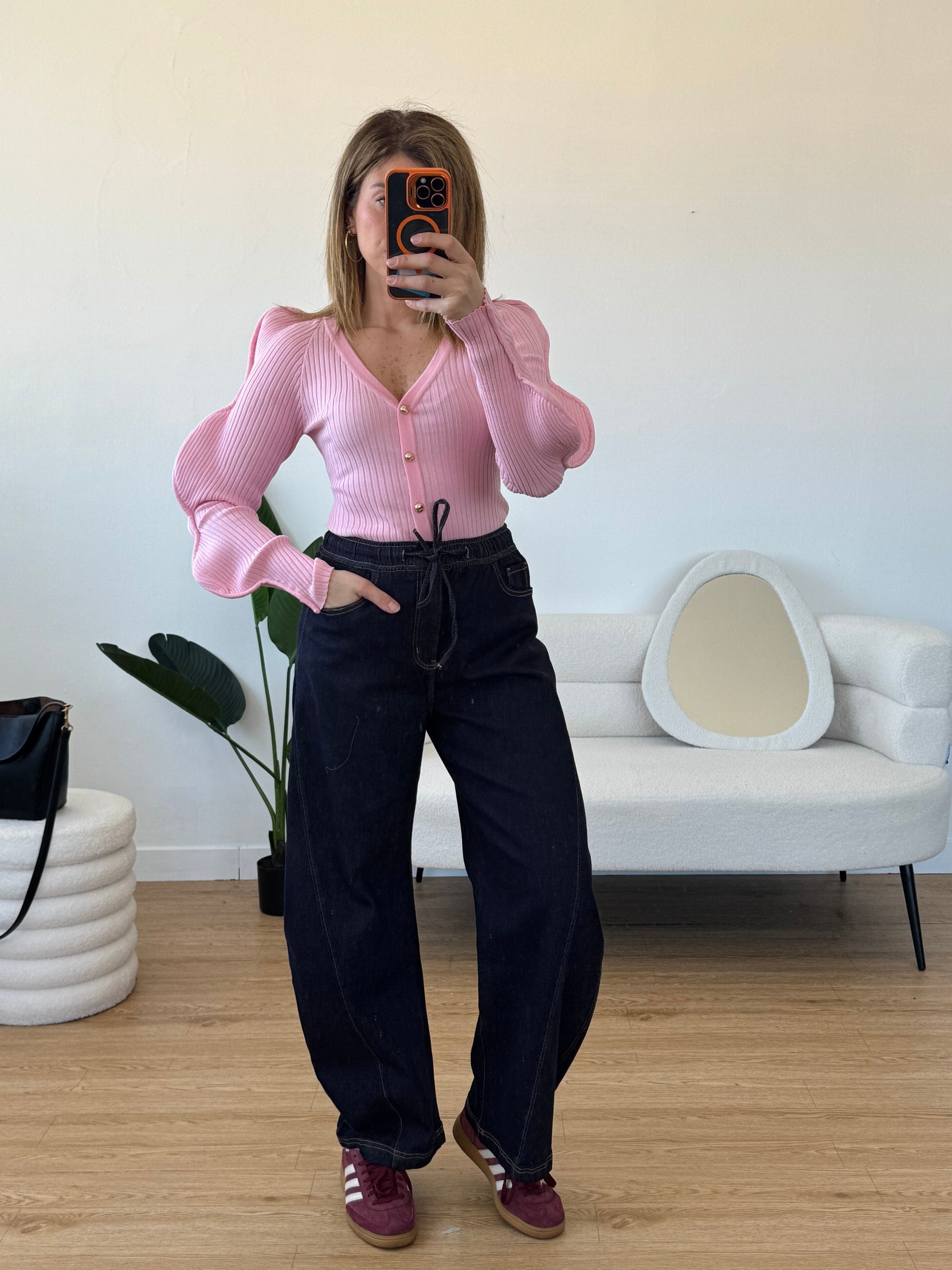 Cardigan in filo con maniche ad onde