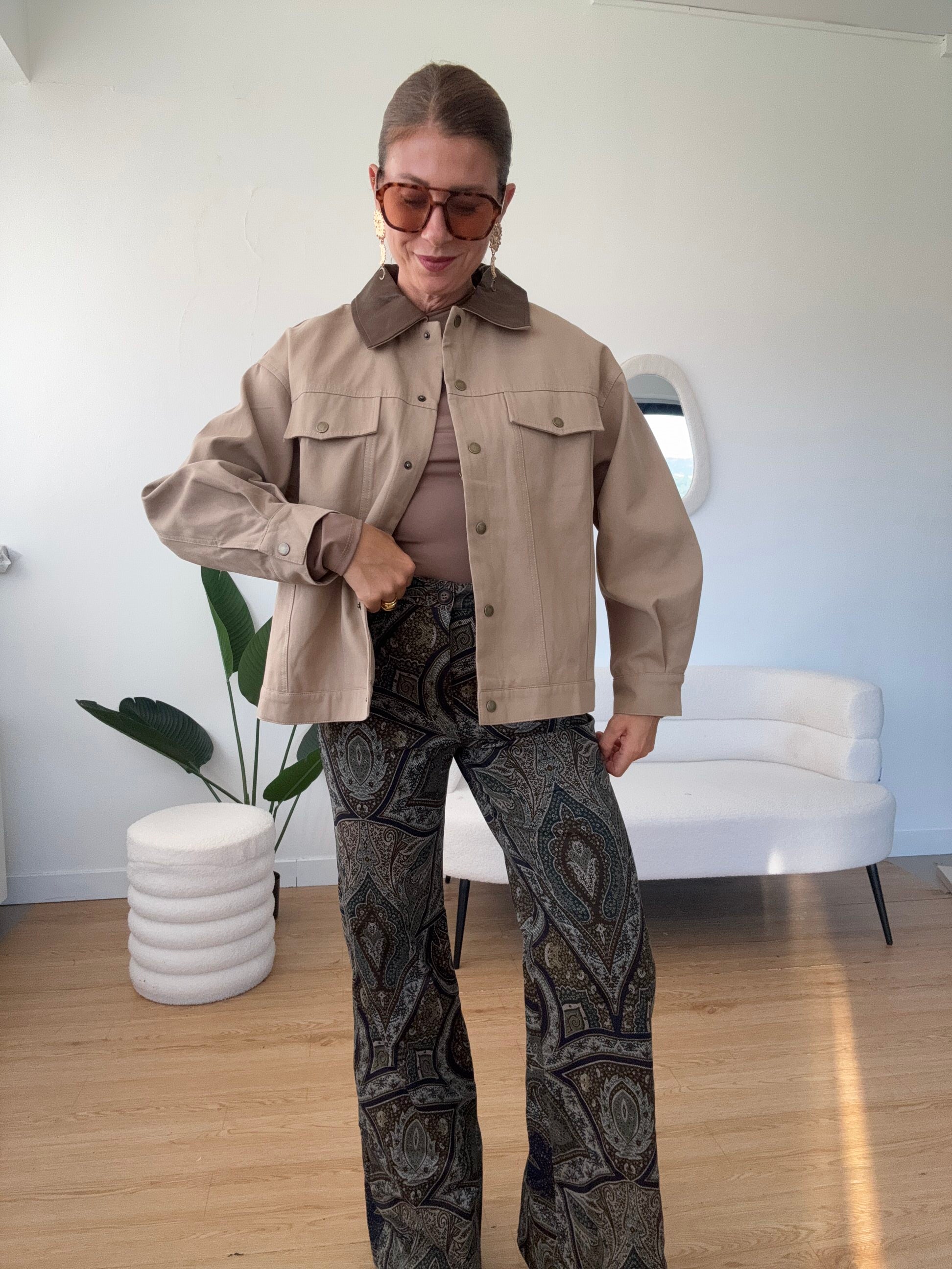 Giacca denim colletto ecopelle