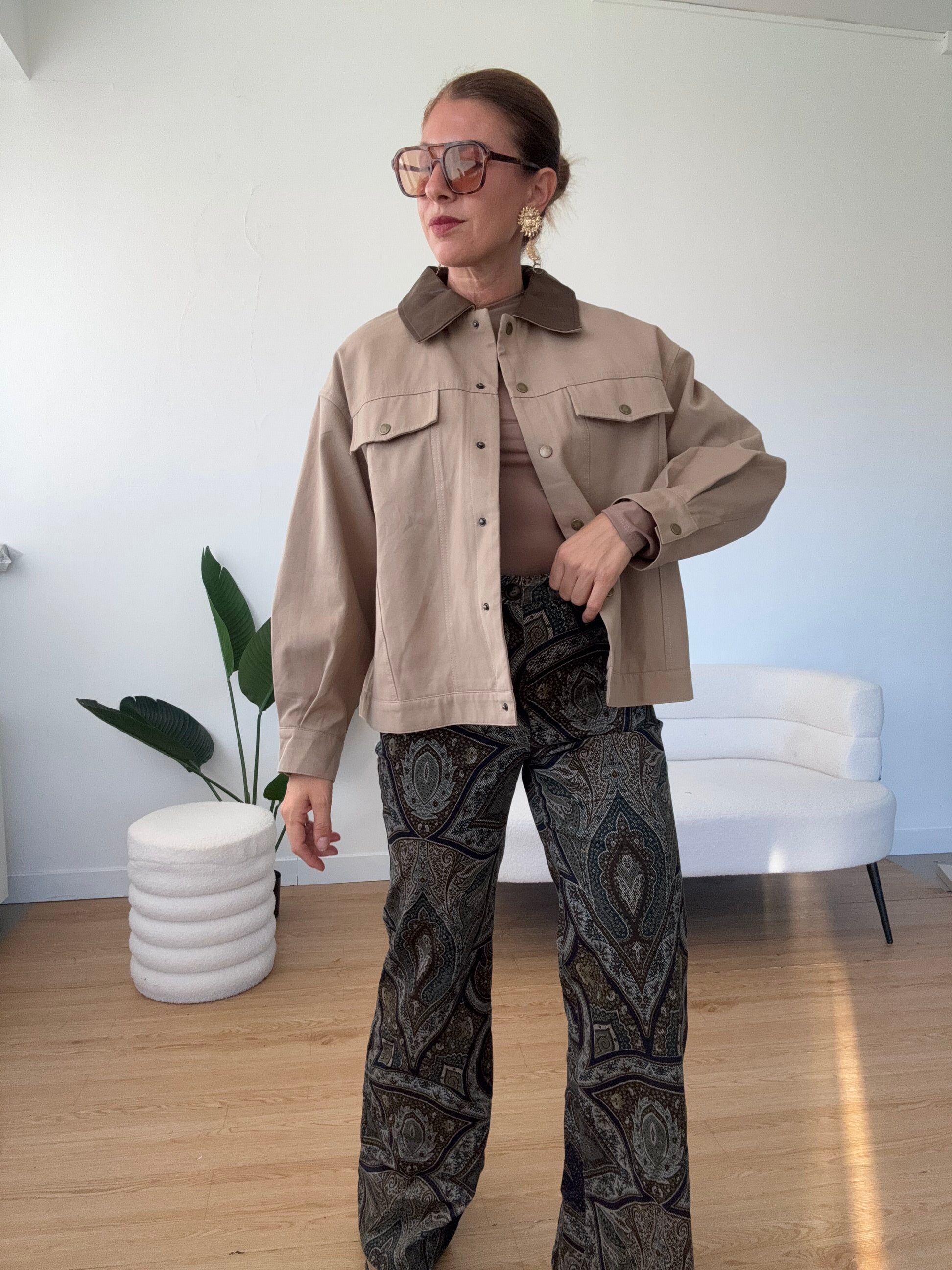 Giacca denim colletto ecopelle