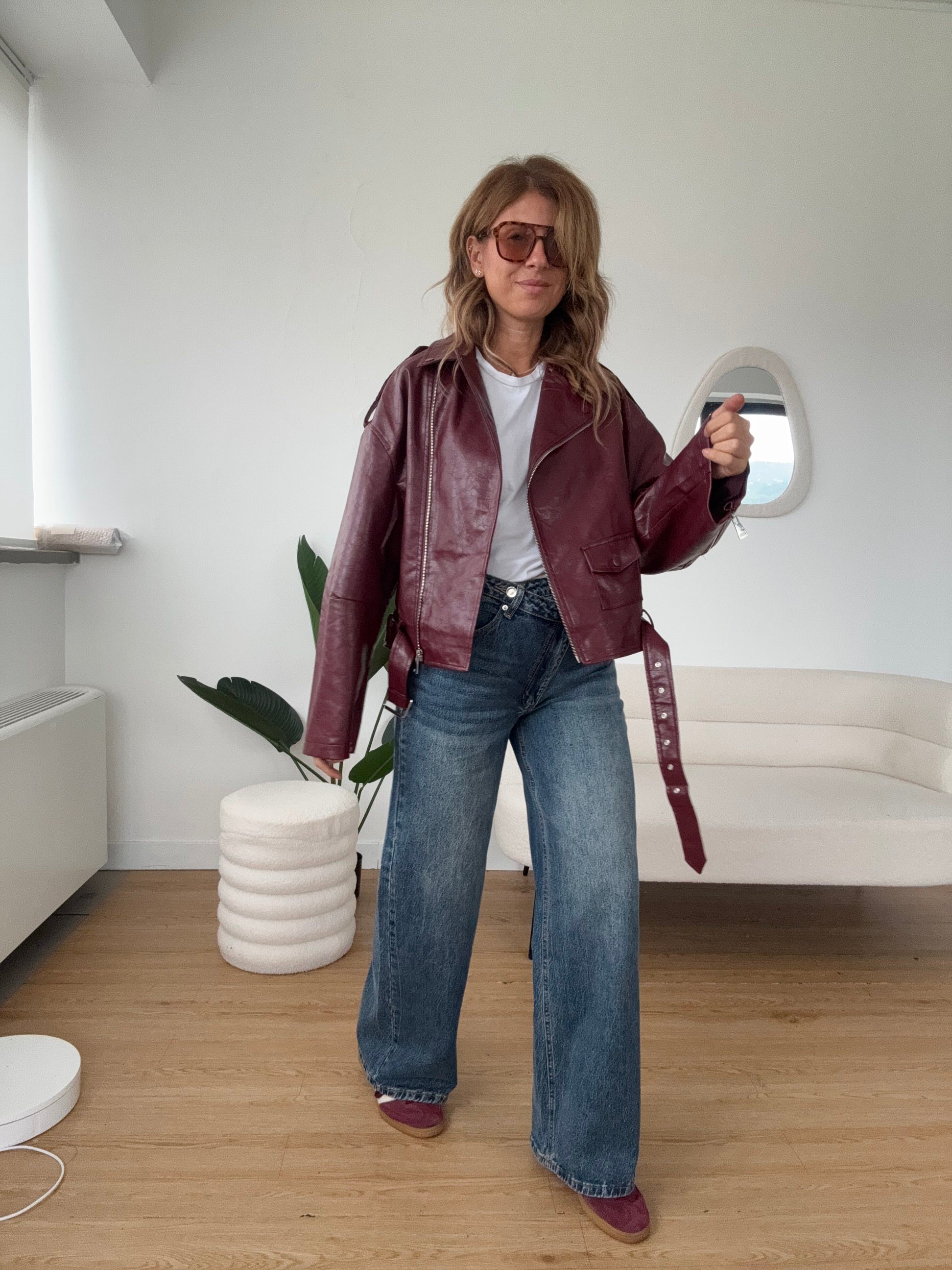 Chiodo ecopelle oversize dettaglio bottoni tono su tono