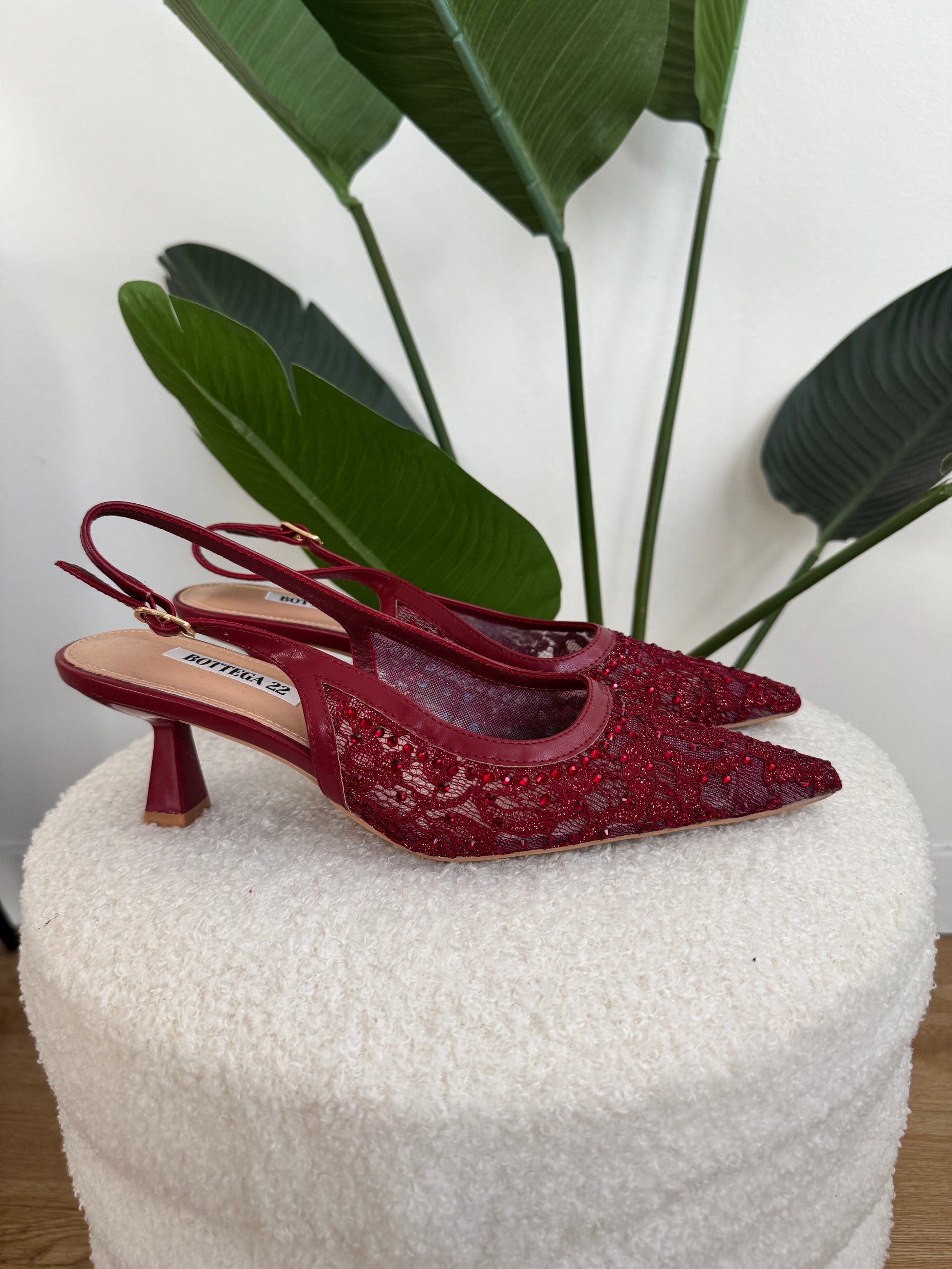 Slingback bordeaux semitrasparenti con brillantini