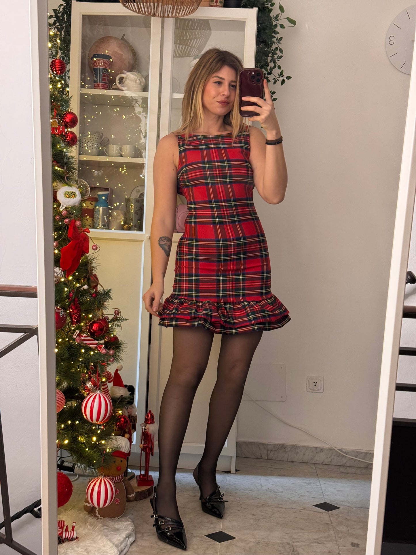 Abito tartan con balza