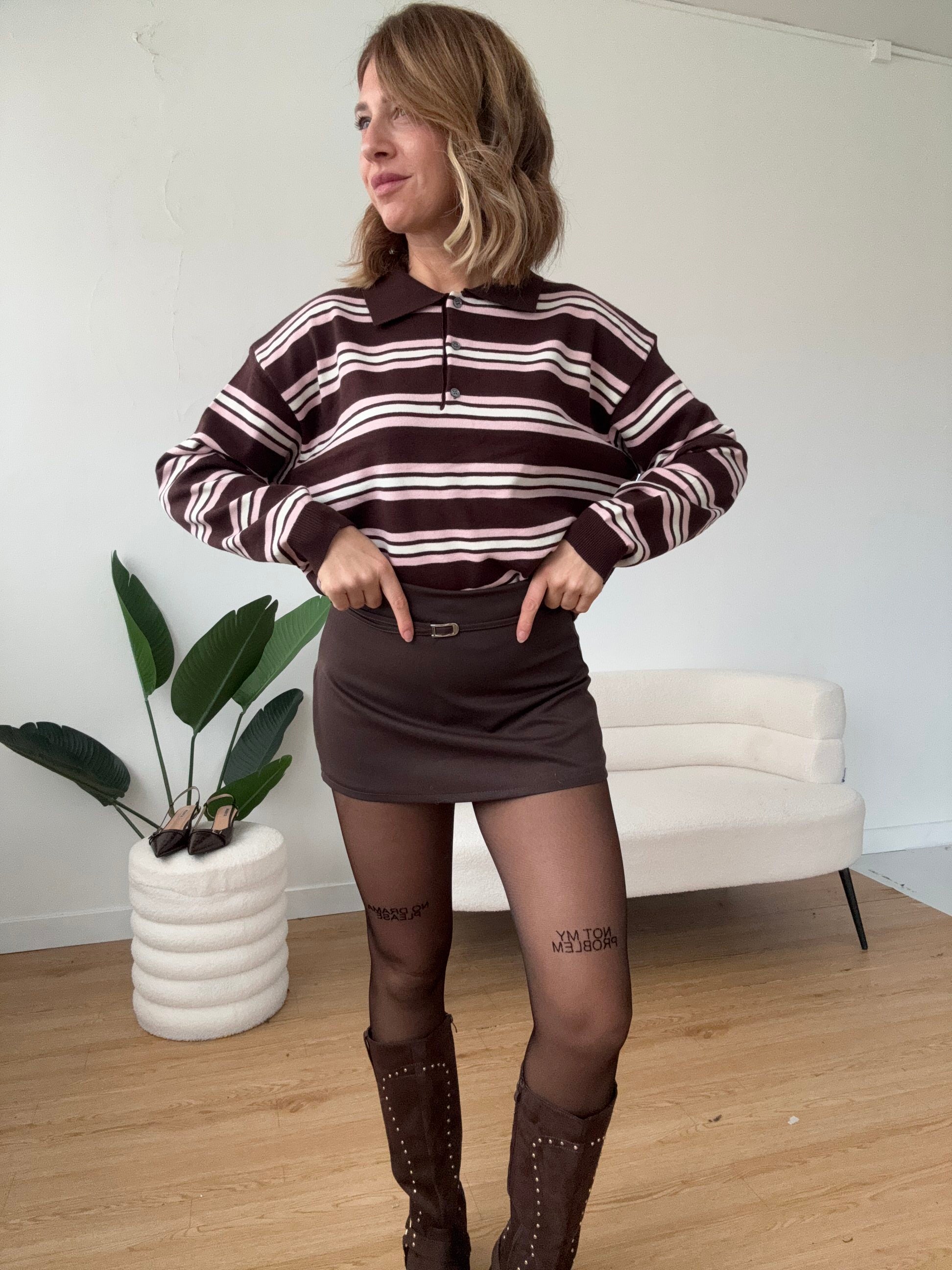 Maglioncino polo righe piccole roa e marrone